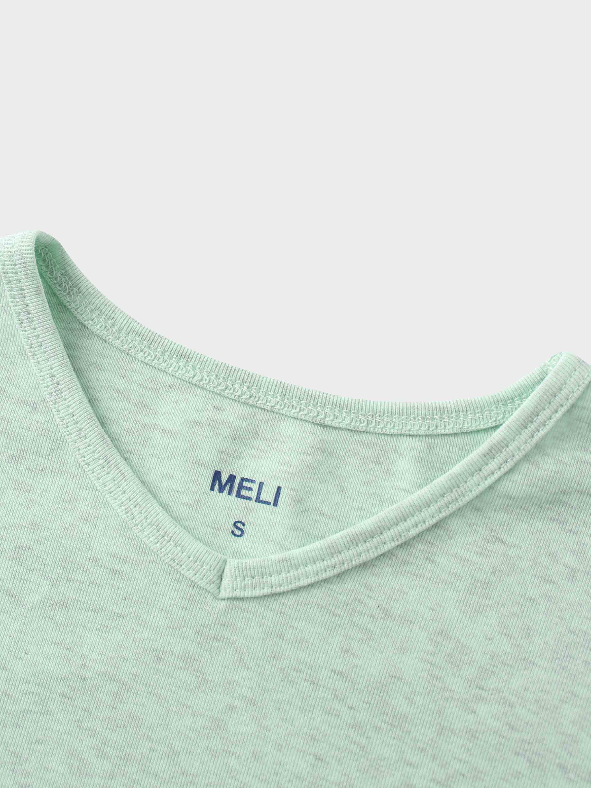 Basic High V Tee Long Sleeve-Heathered Mint/Grey