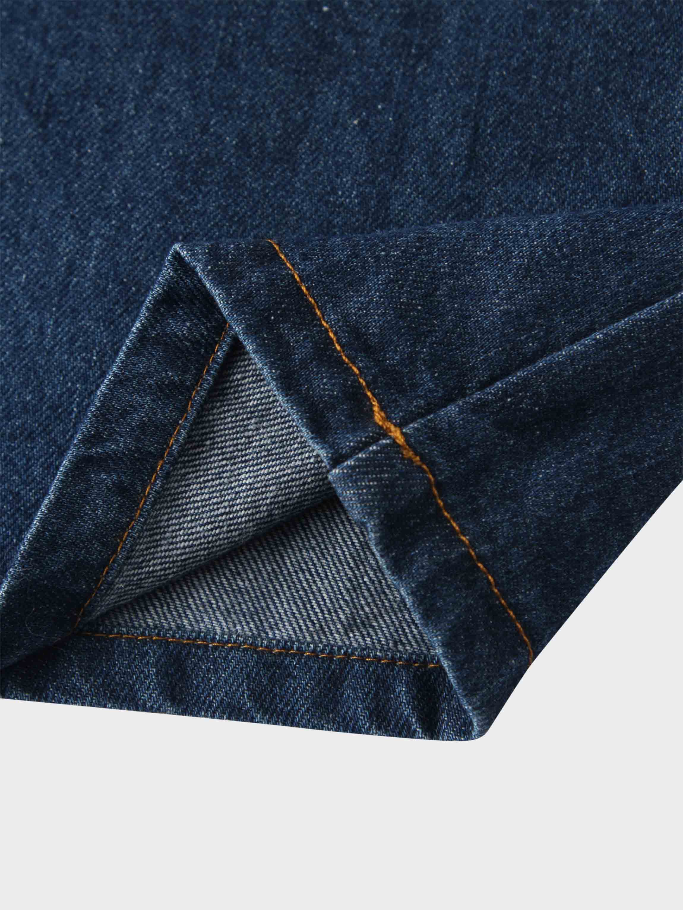 Leather Trim Denim Skirt-Blue