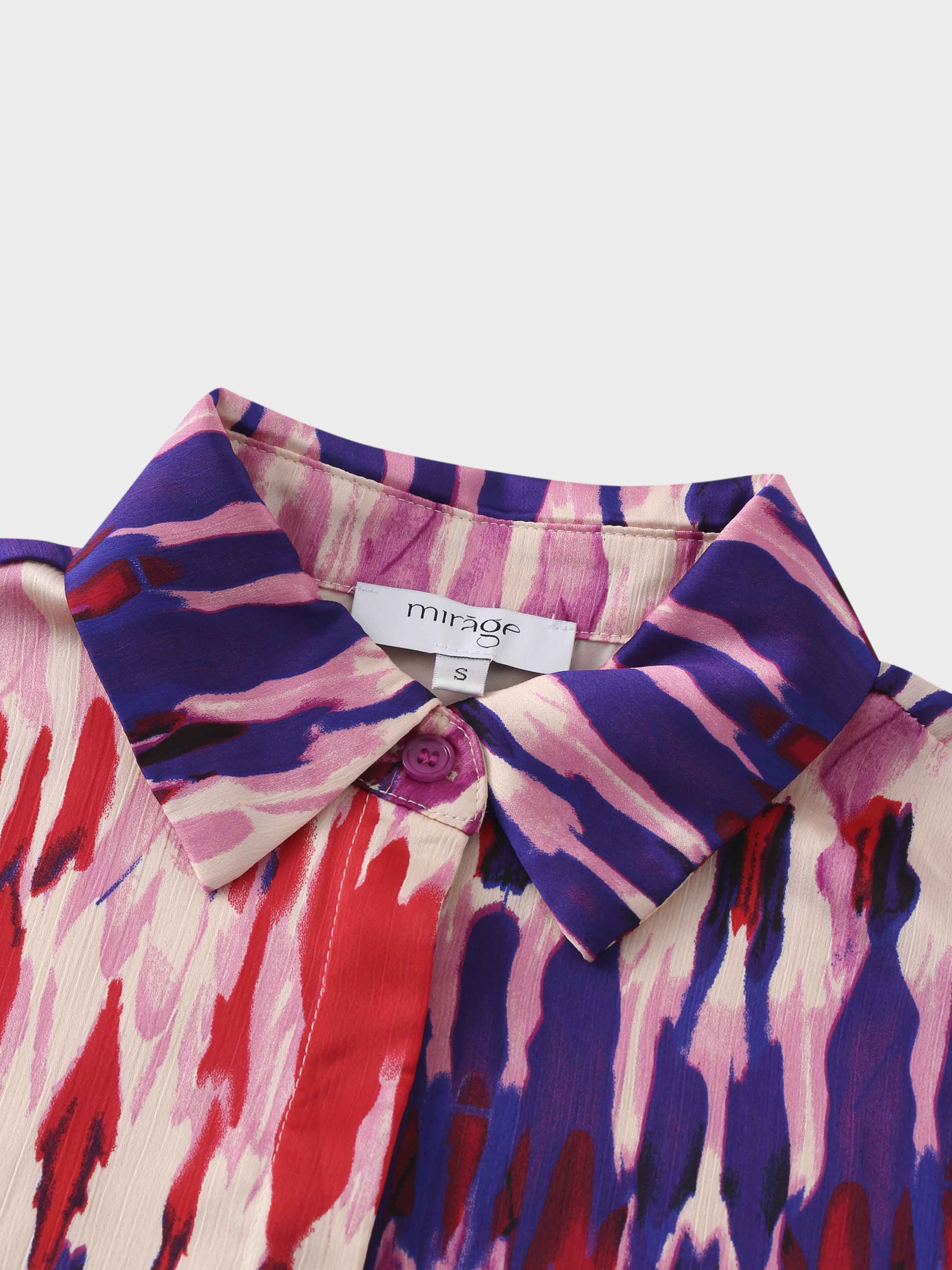 Basic Belted A-Line Dress-Pink Watercolor