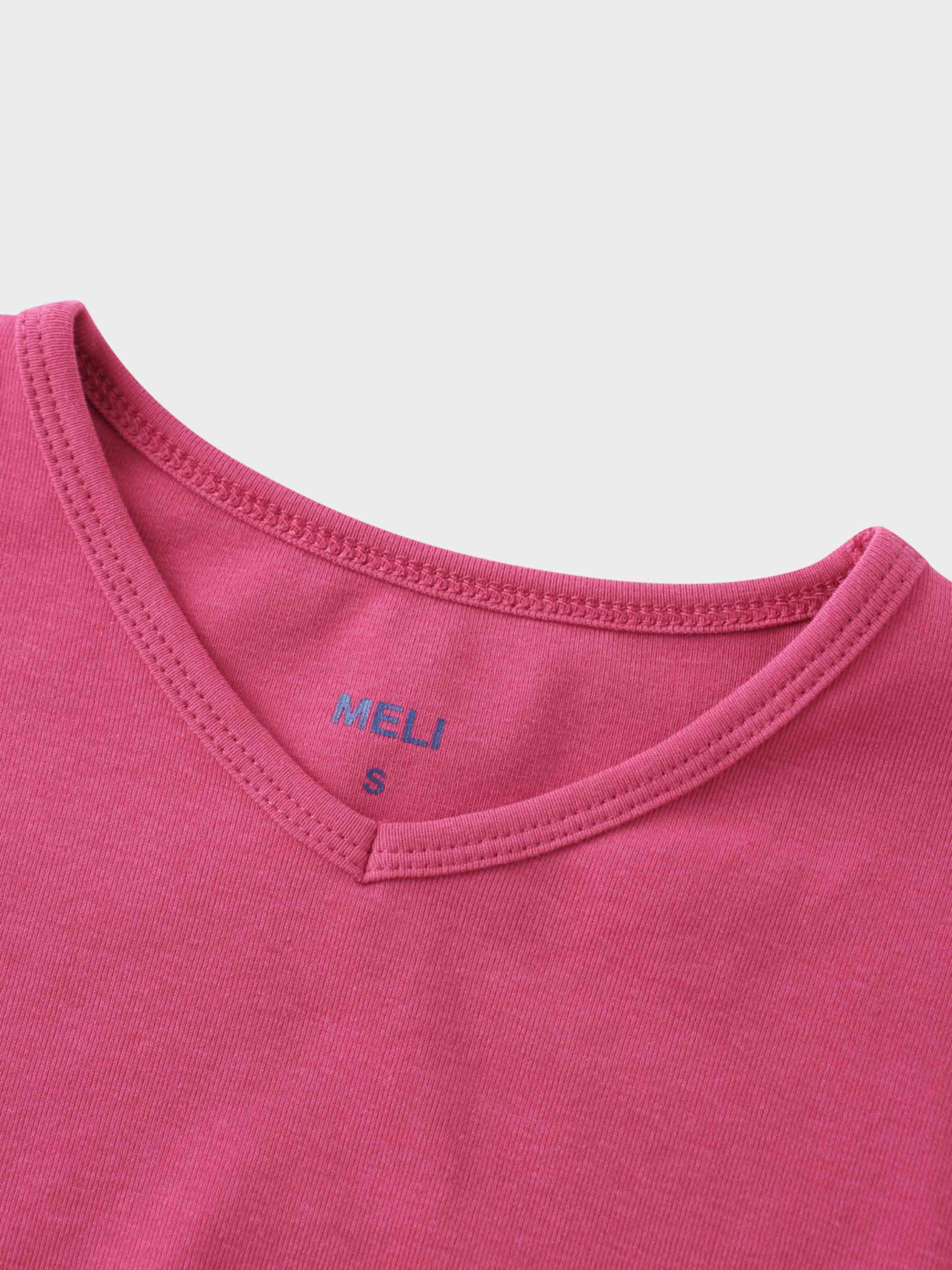 Basic High V Tee Long Sleeve-Hot Pink