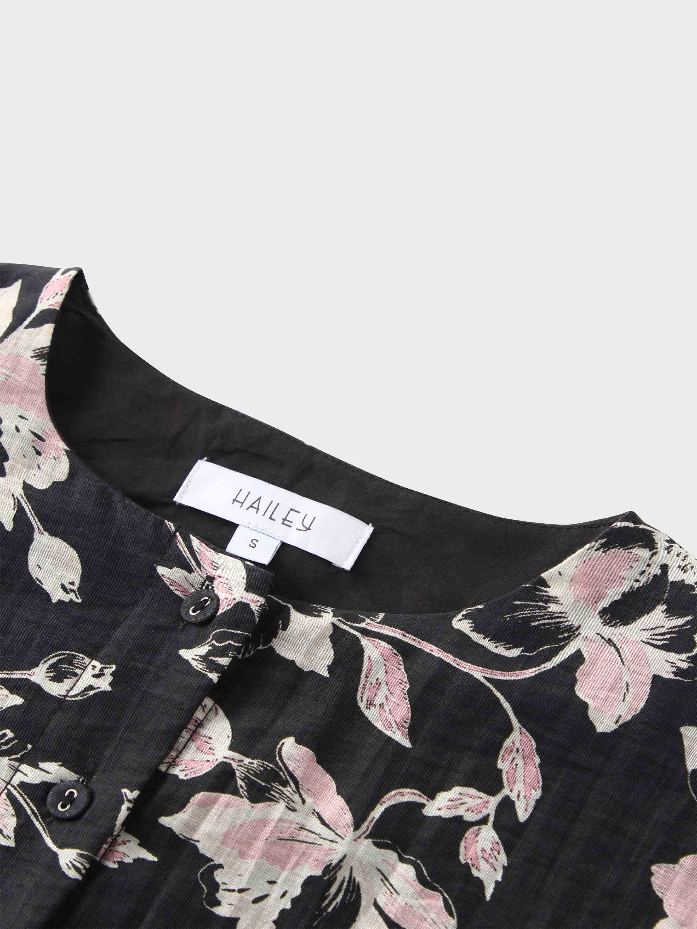 Crew Neck Peplum Ruffle Blouse-Pink Floral