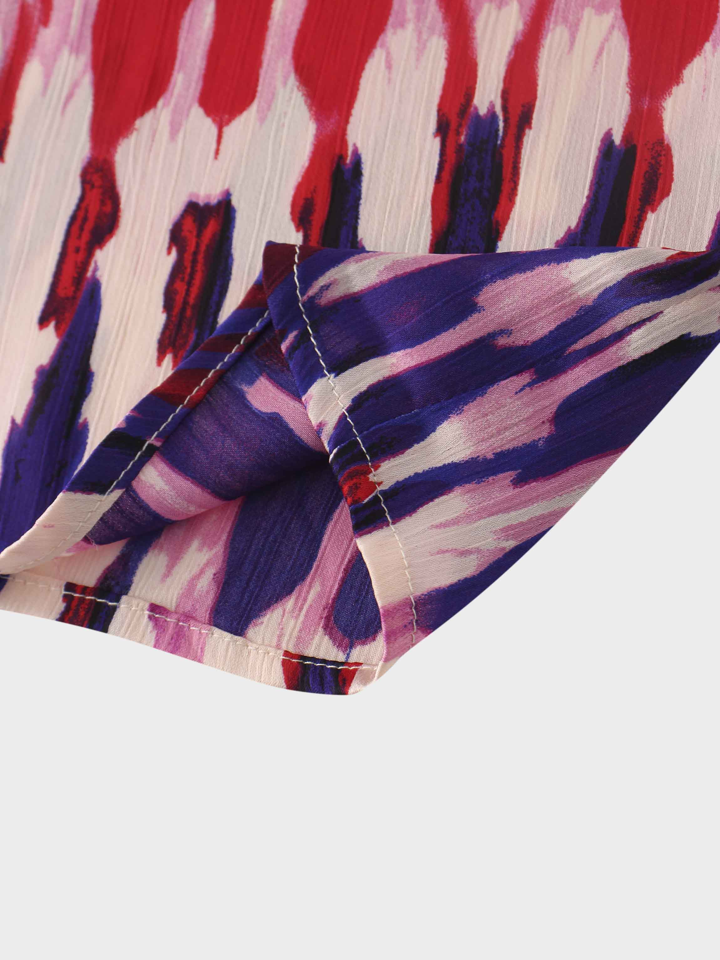 Basic Belted A-Line Dress-Pink Watercolor