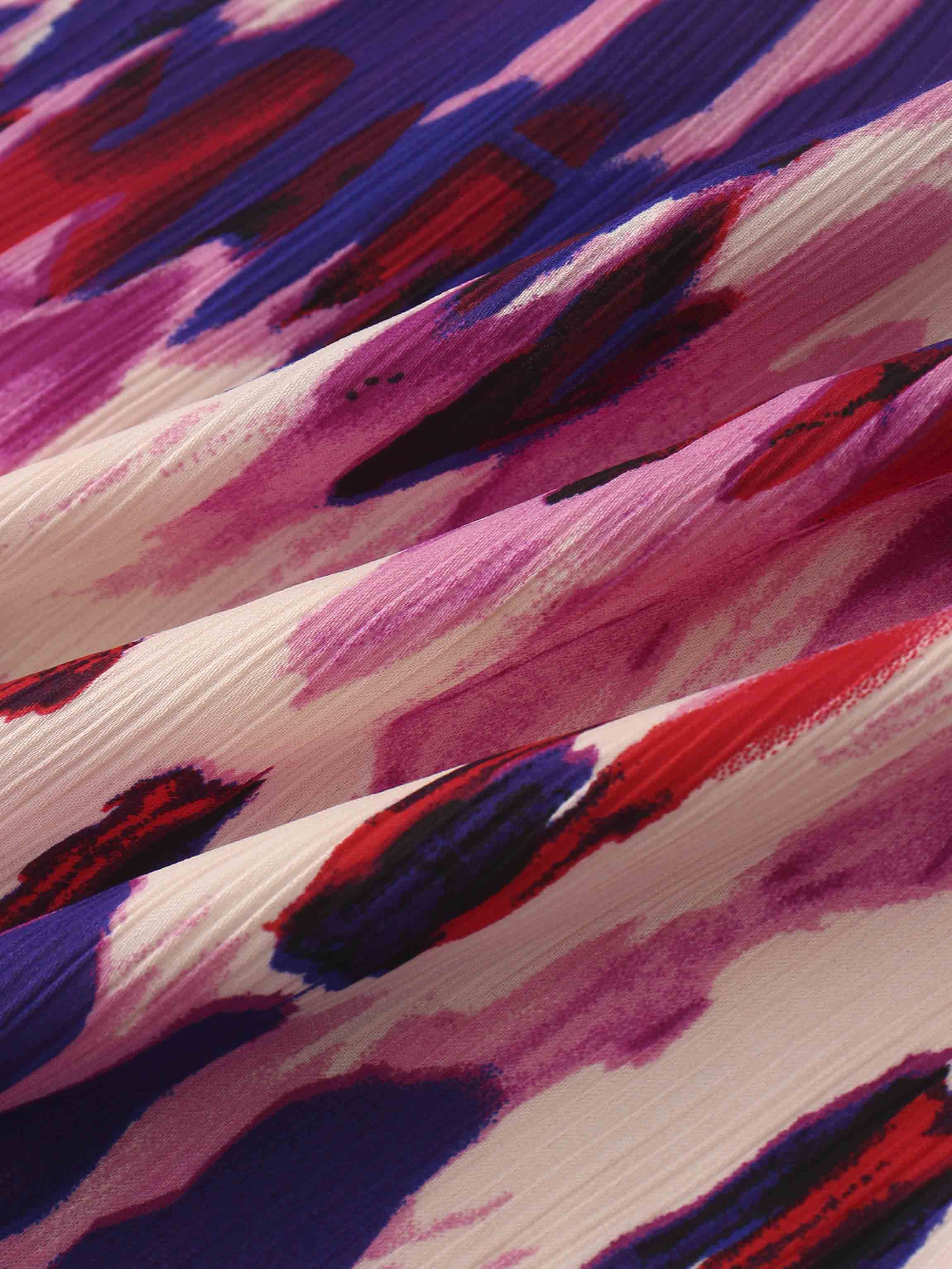 Basic Belted A-Line Dress-Pink Watercolor