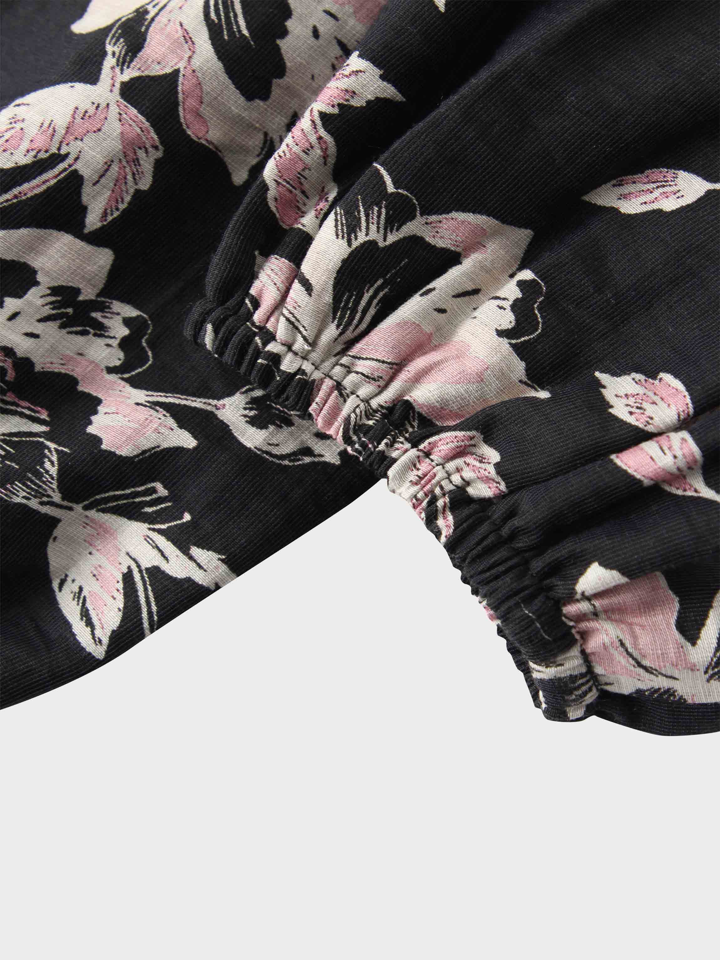 Crew Neck Peplum Ruffle Blouse-Pink Floral