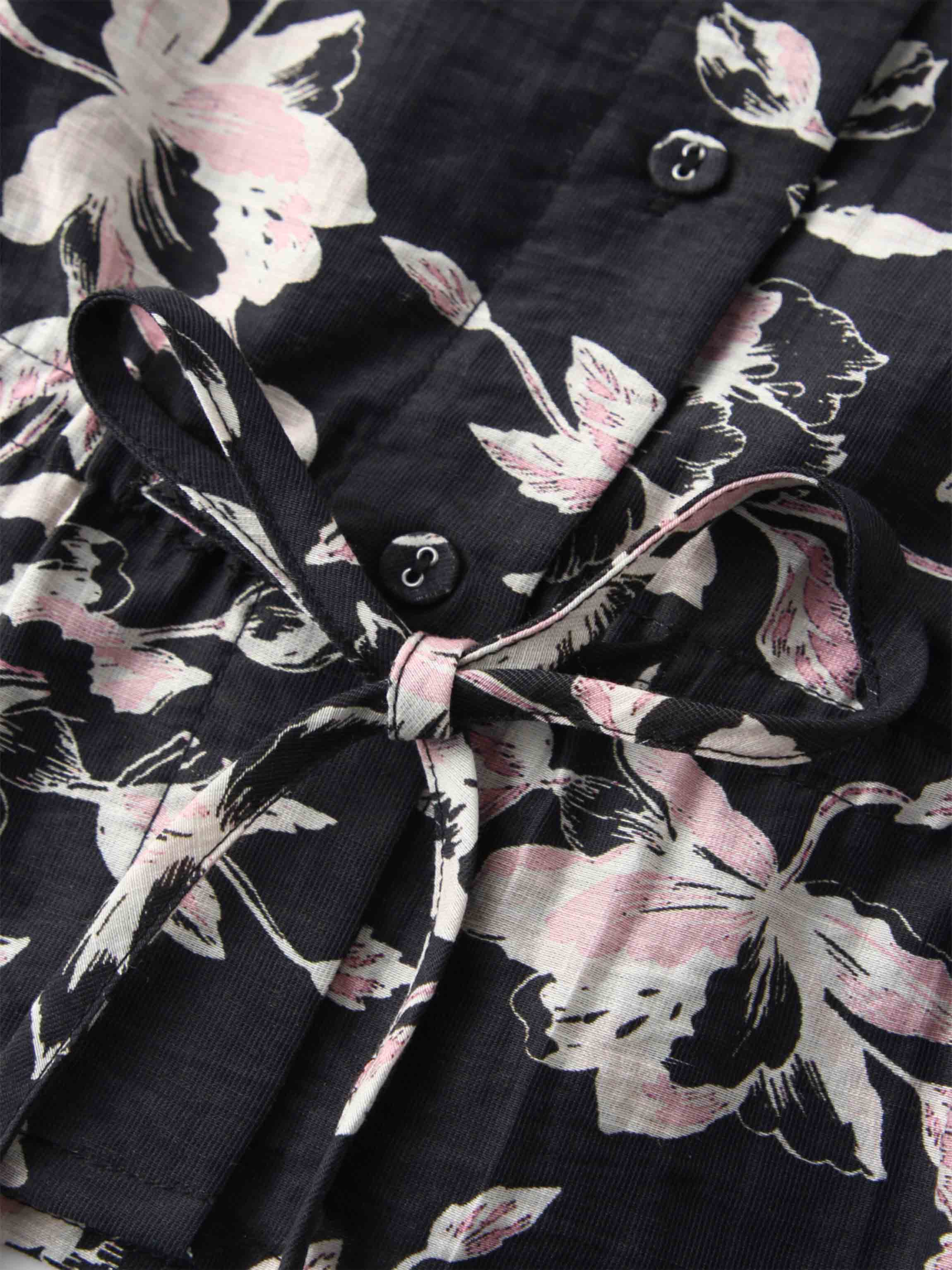 Crew Neck Peplum Ruffle Blouse-Pink Floral