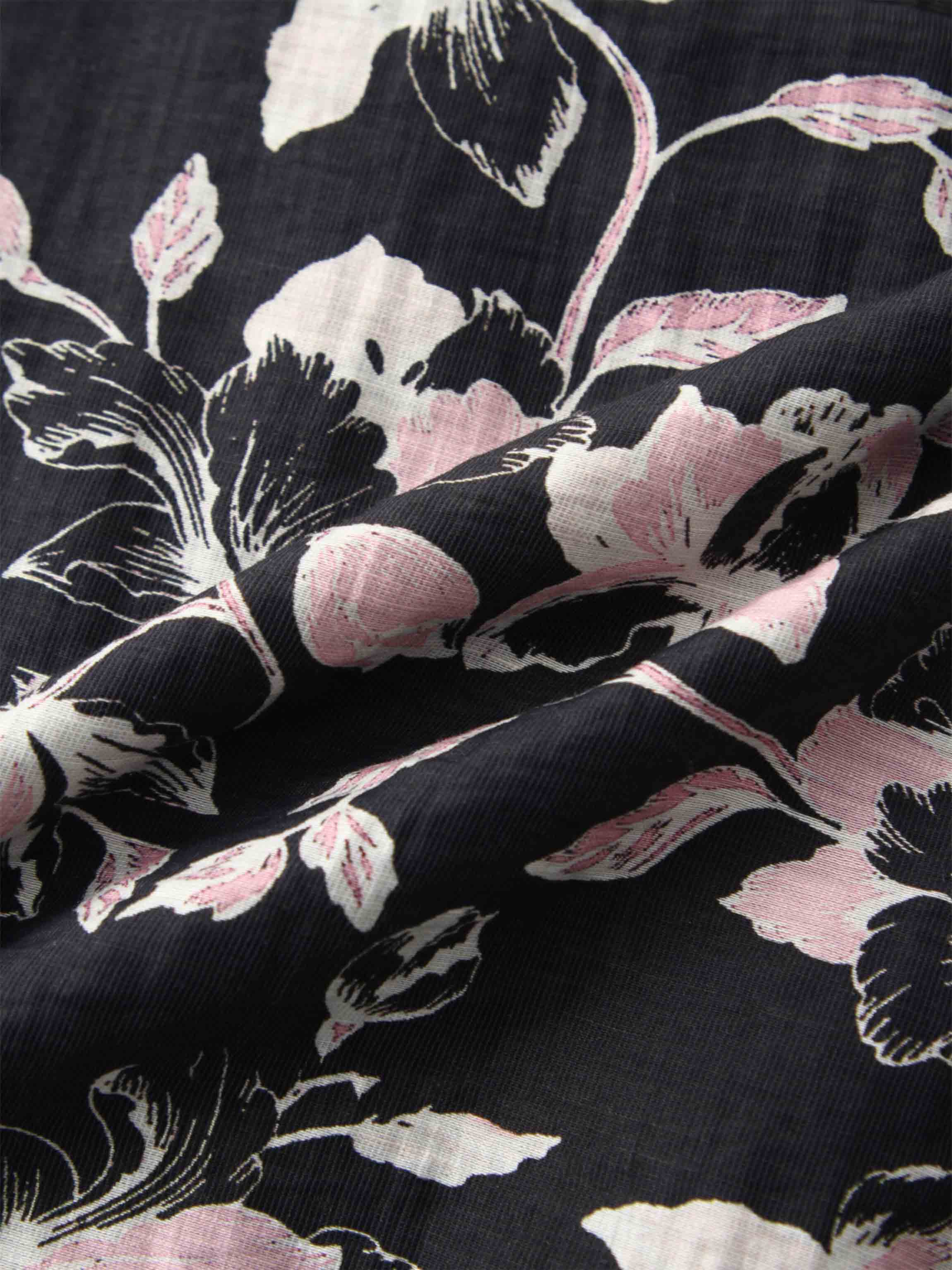 Crew Neck Peplum Ruffle Blouse-Pink Floral