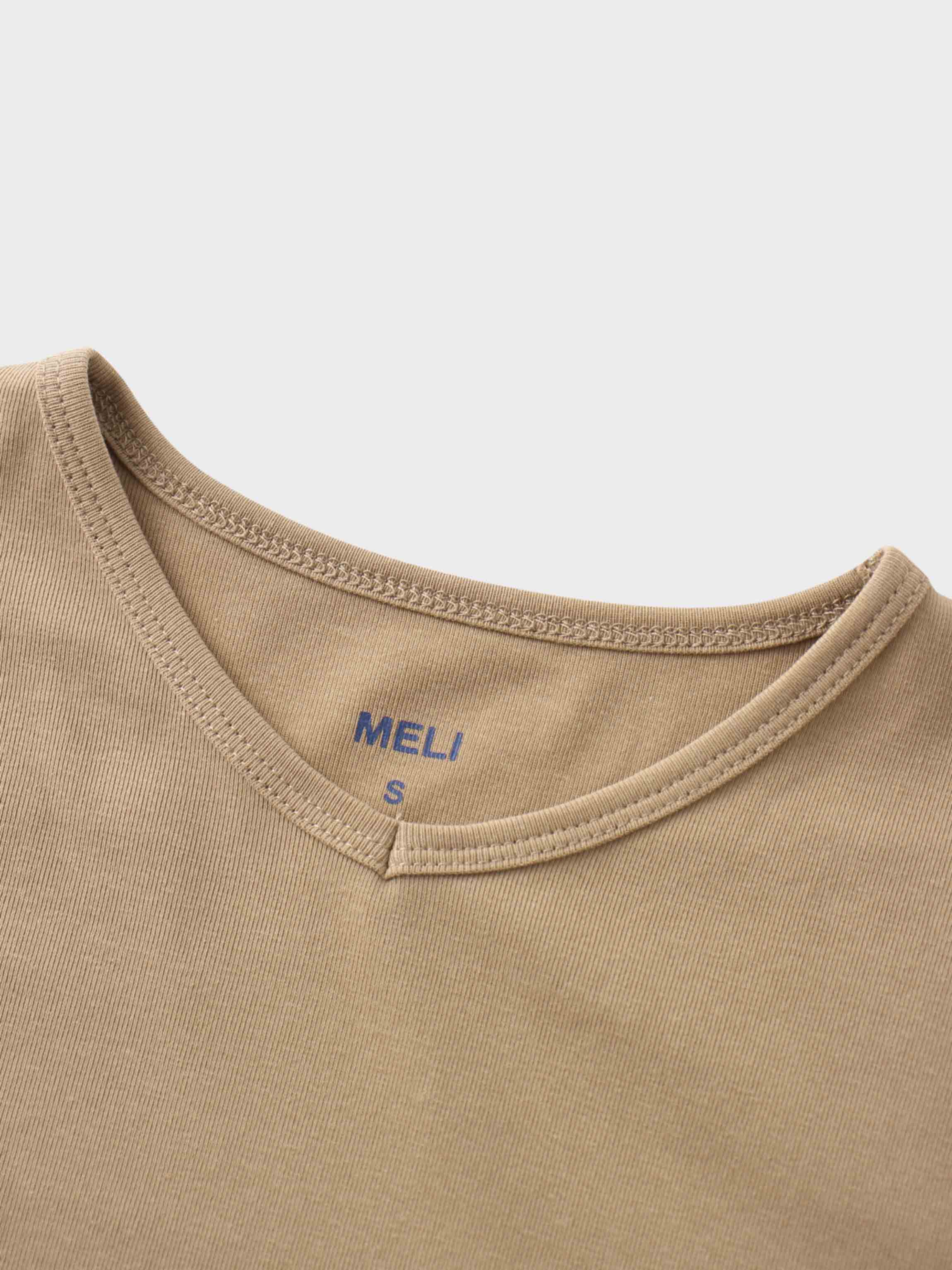 Basic High V Tee Long Sleeve-Taupe