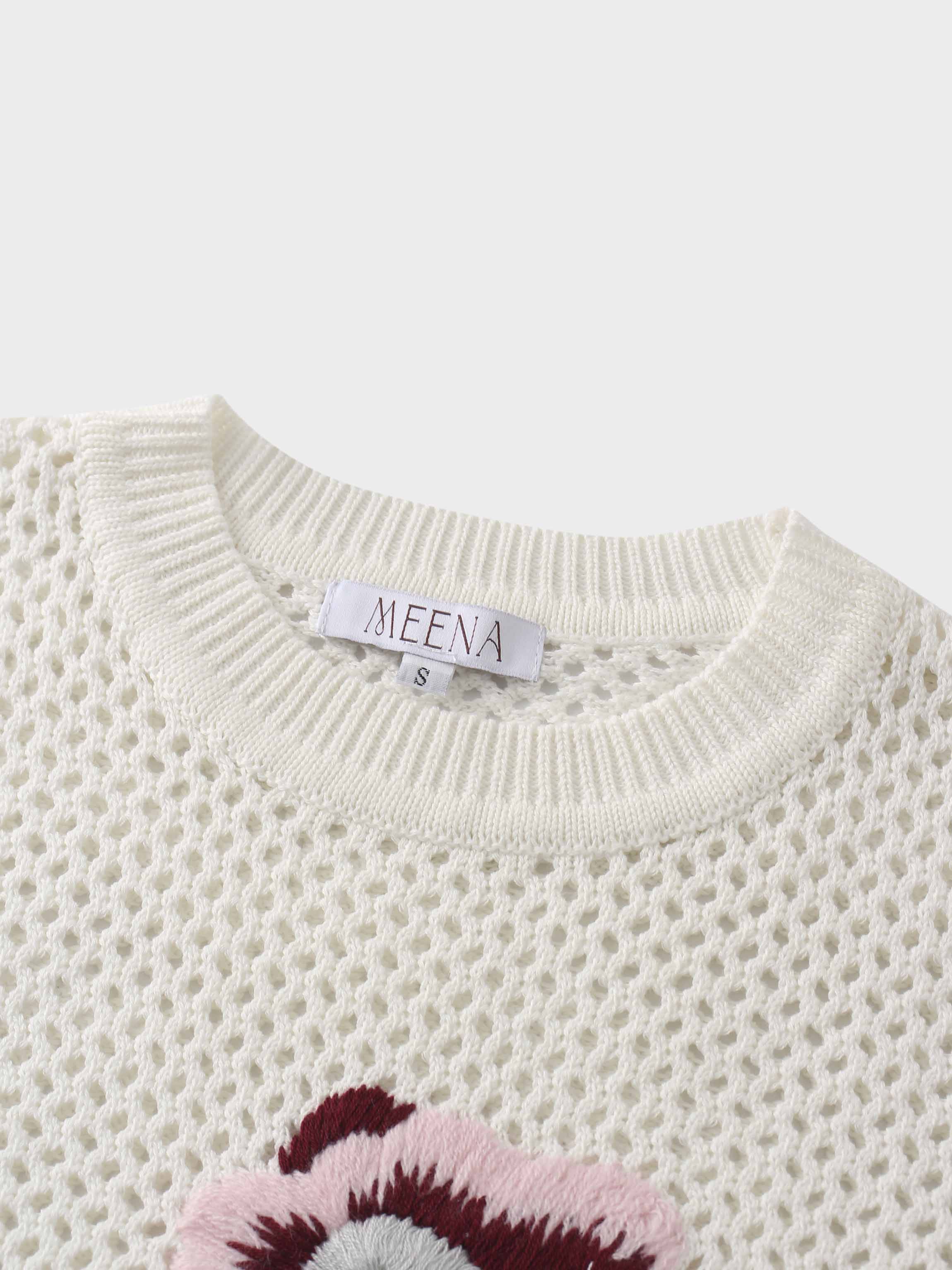 Embroidered Crochet Floral Sweater-Pink Floral