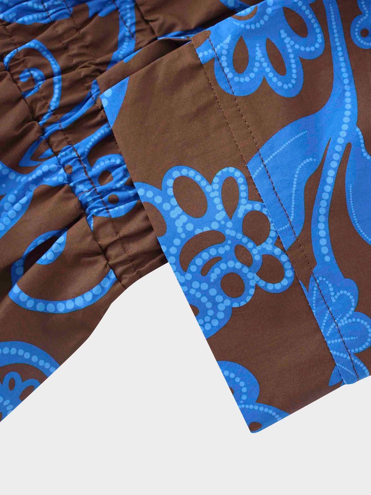 Elastic Waist Tiered Shirtdress-Brown/Blue Floral
