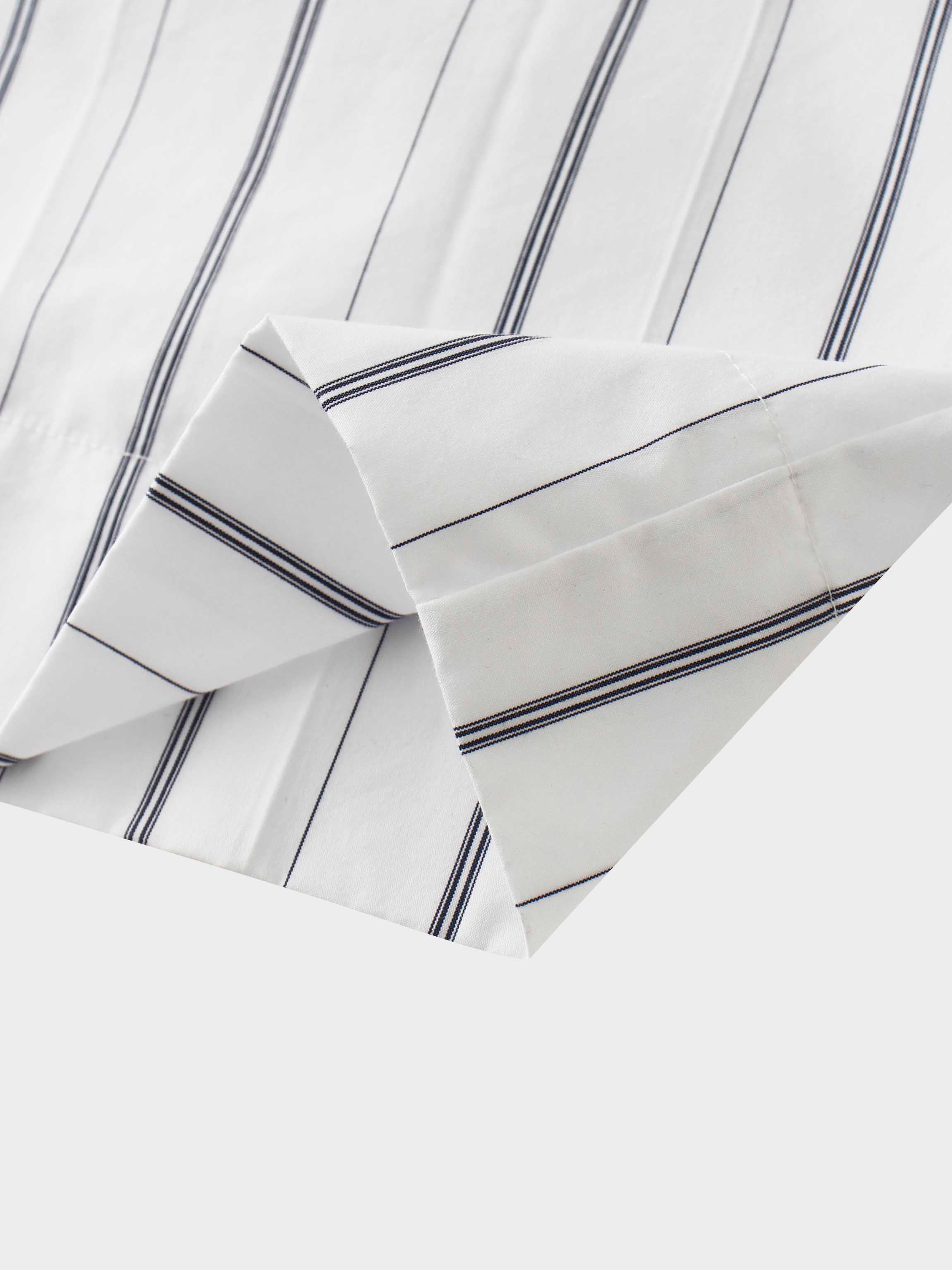 Jeweled Collar Belted Shirtdress-White Pinstripe