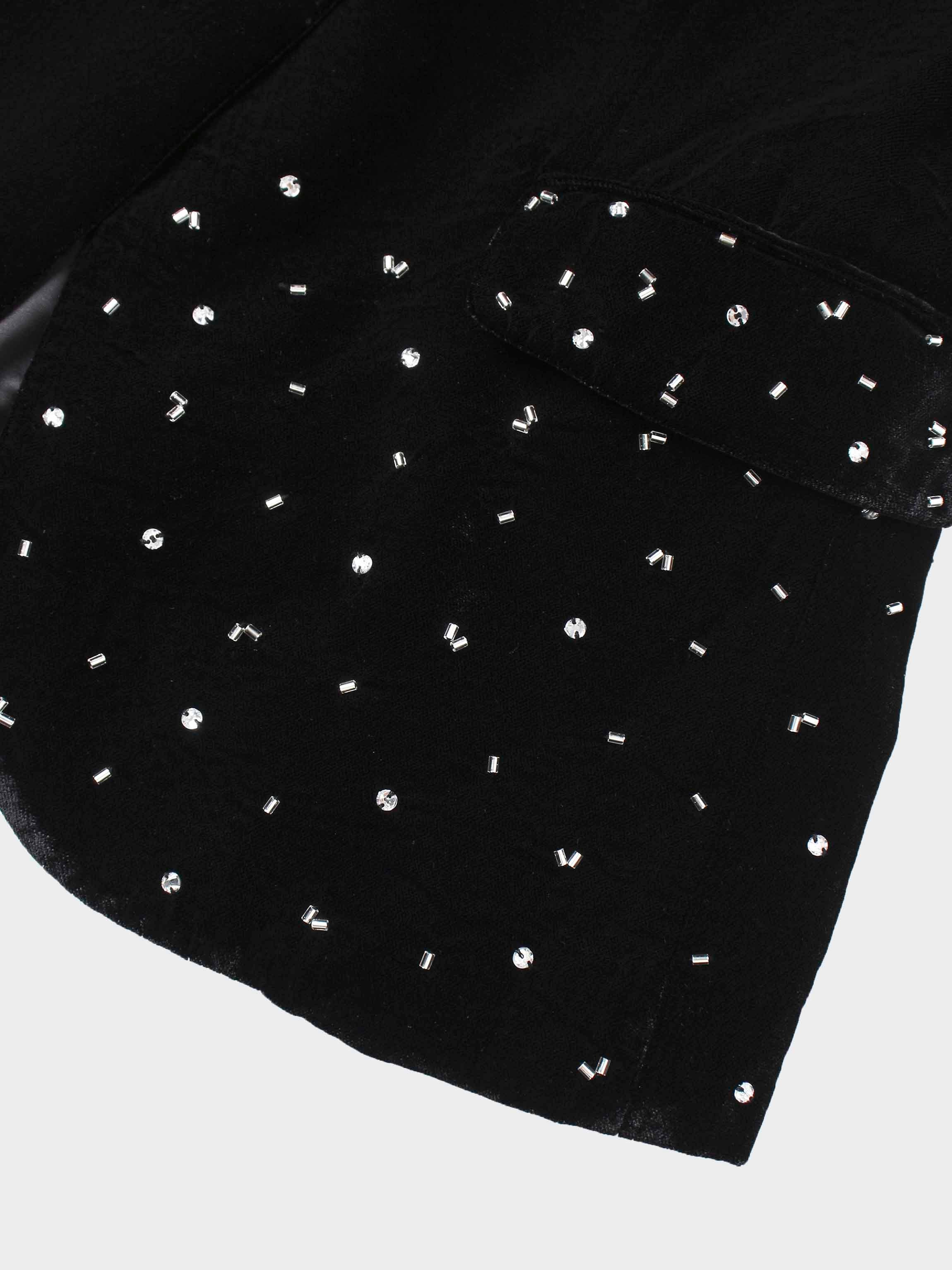 Embellished Velvet Blazer-Black