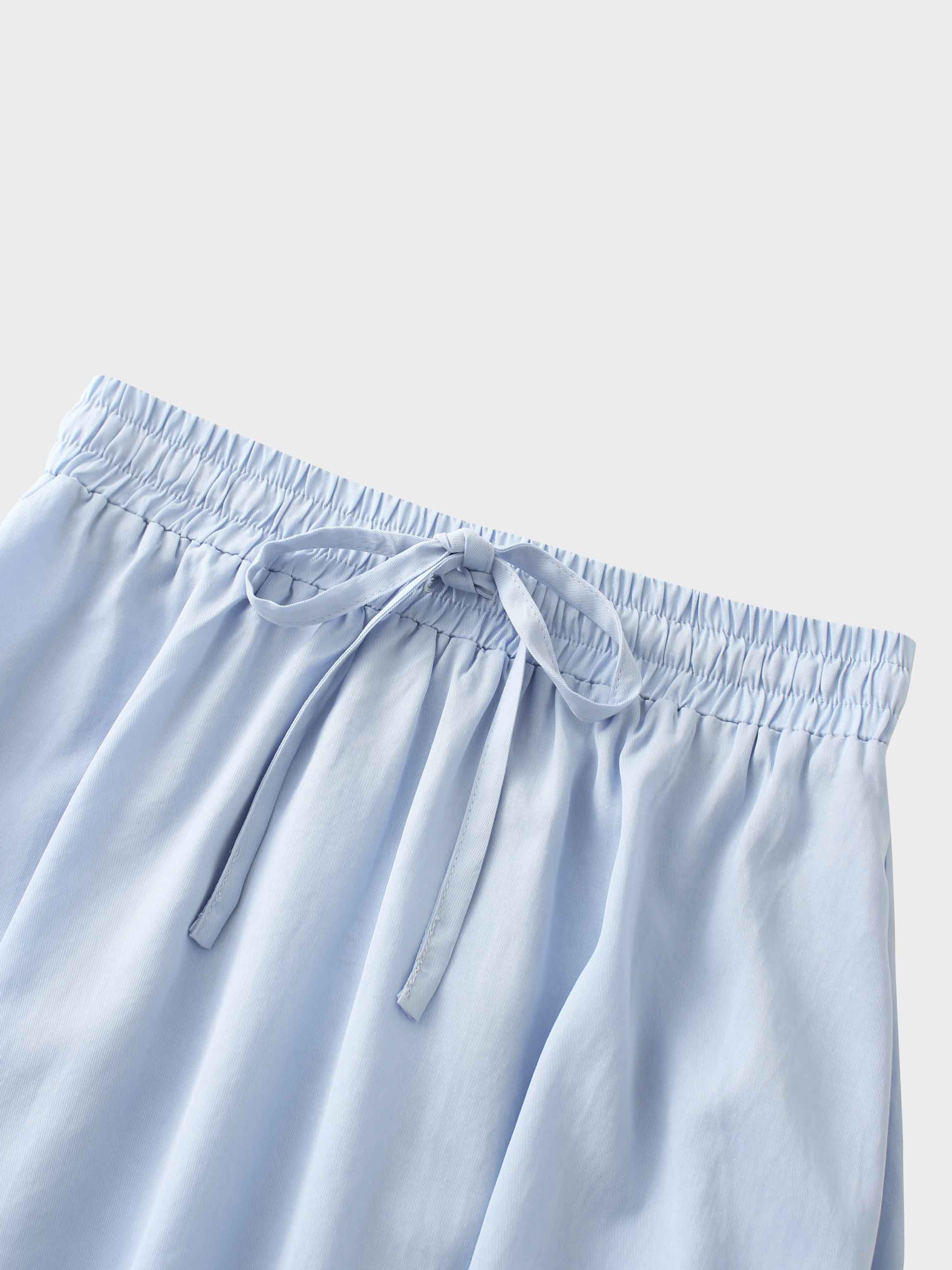 Drawstring Circle Skirt-Light Blue