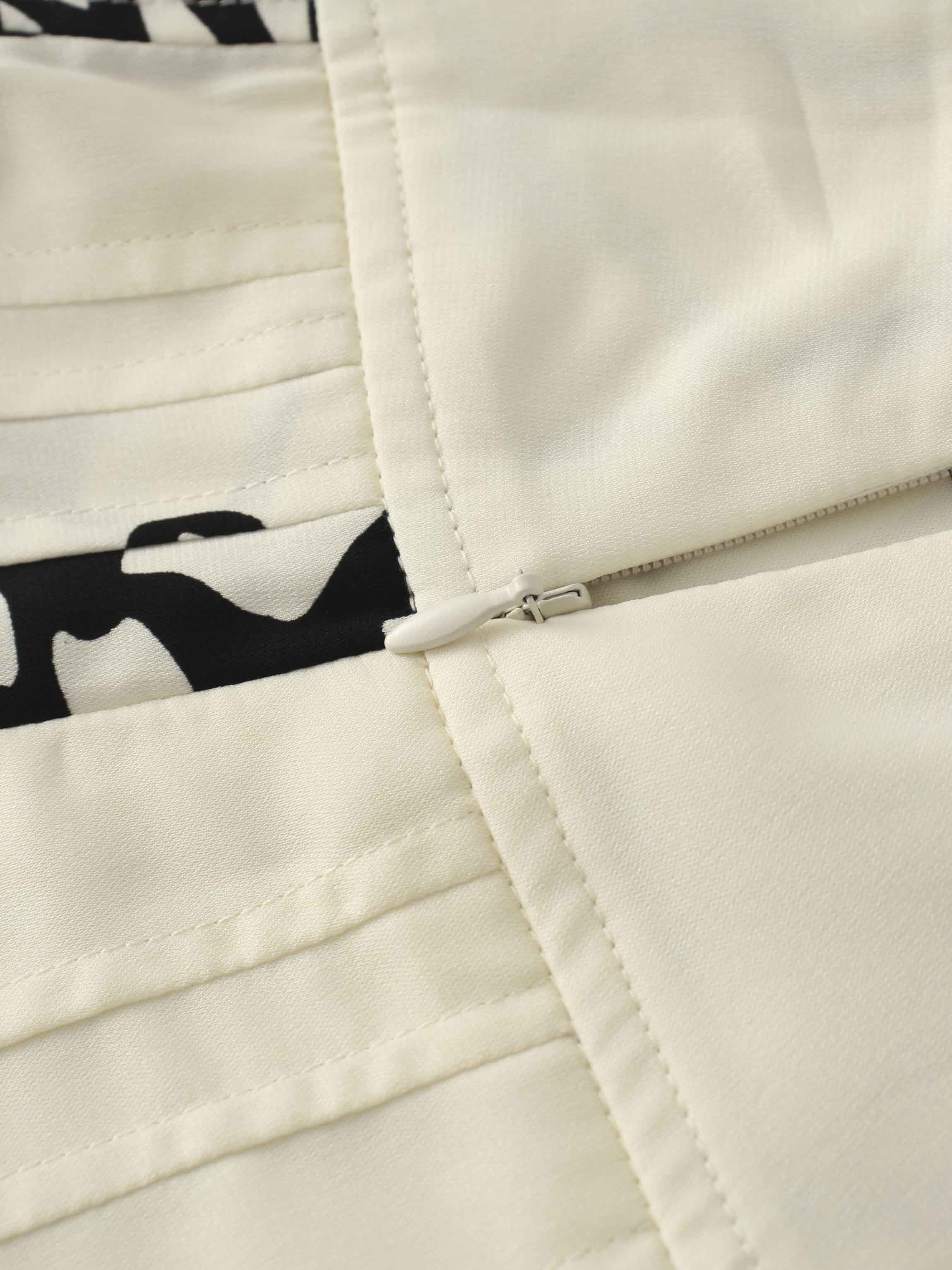 Printed Yoke Pleated Skirt-Cream/Black Floral