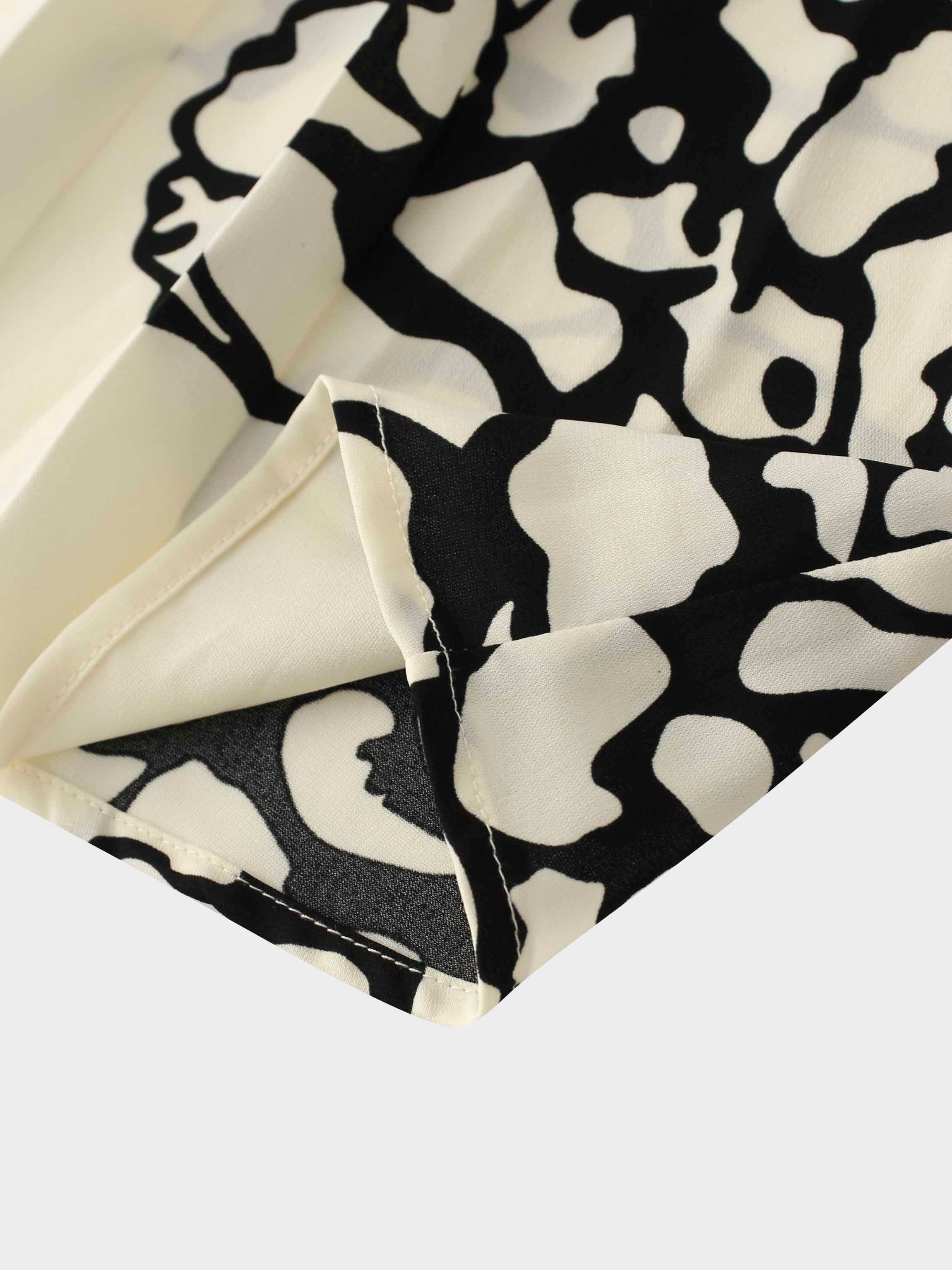 Printed Yoke Pleated Skirt-Cream/Black Floral