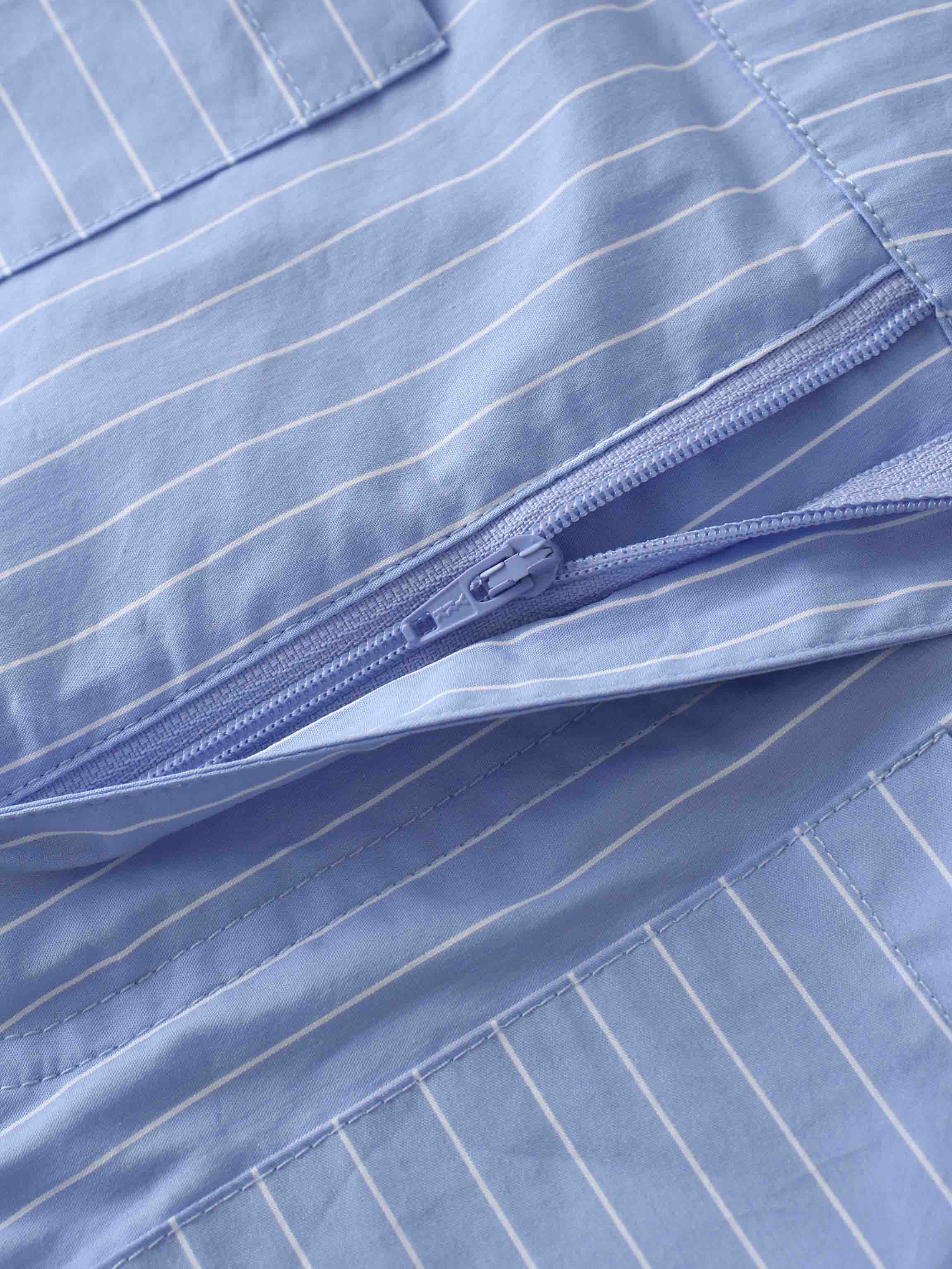 Pinstripe Straight Pocket Skirt-Light Blue