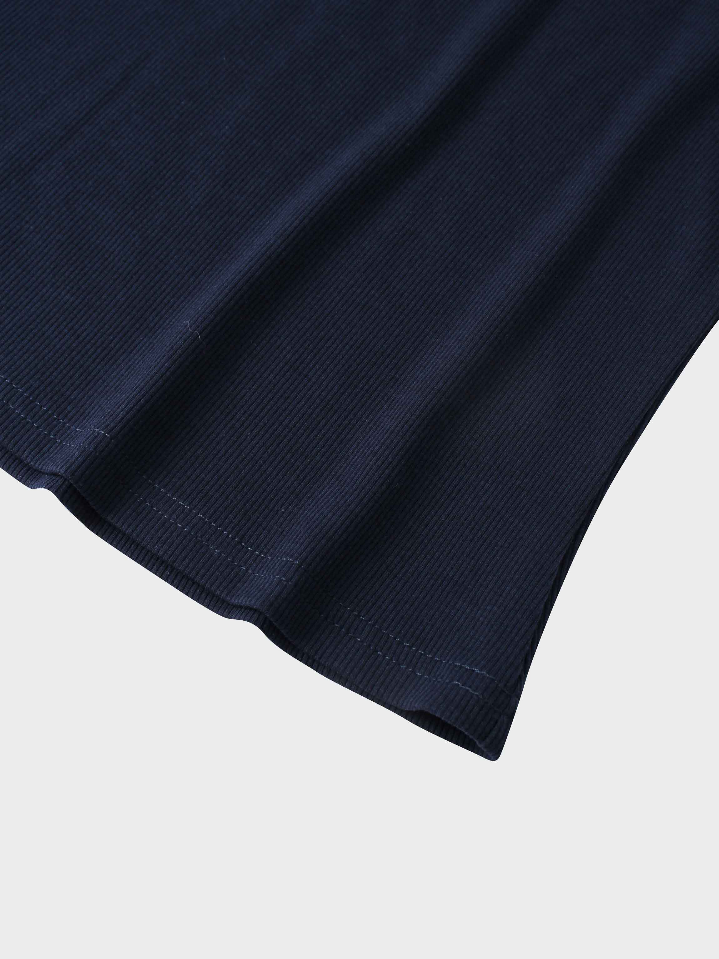 Soft Ribbed High V Tee-Navy