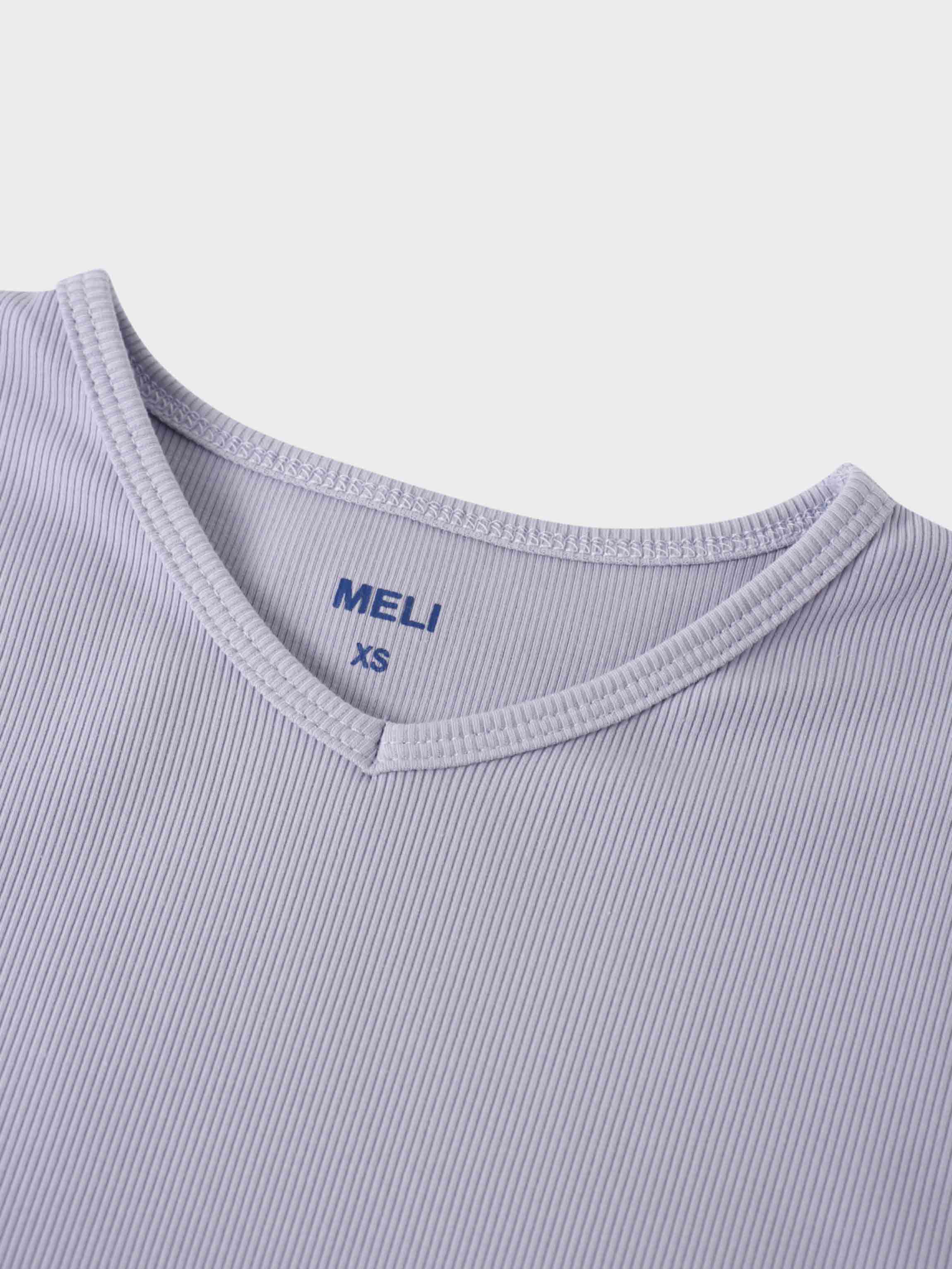 Soft Ribbed High V Tee-Lilac