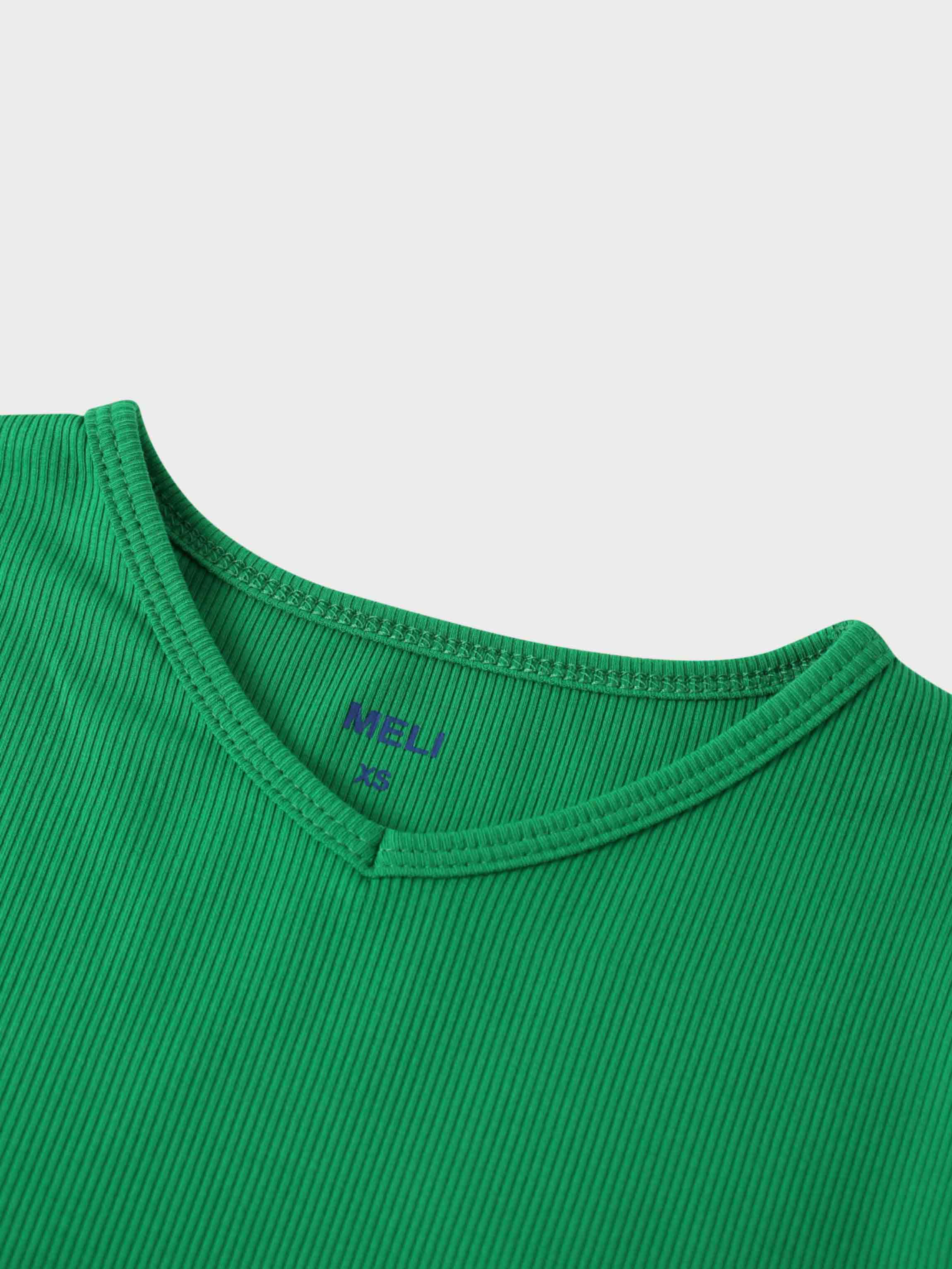 Soft Ribbed High V Tee-Kelly Green