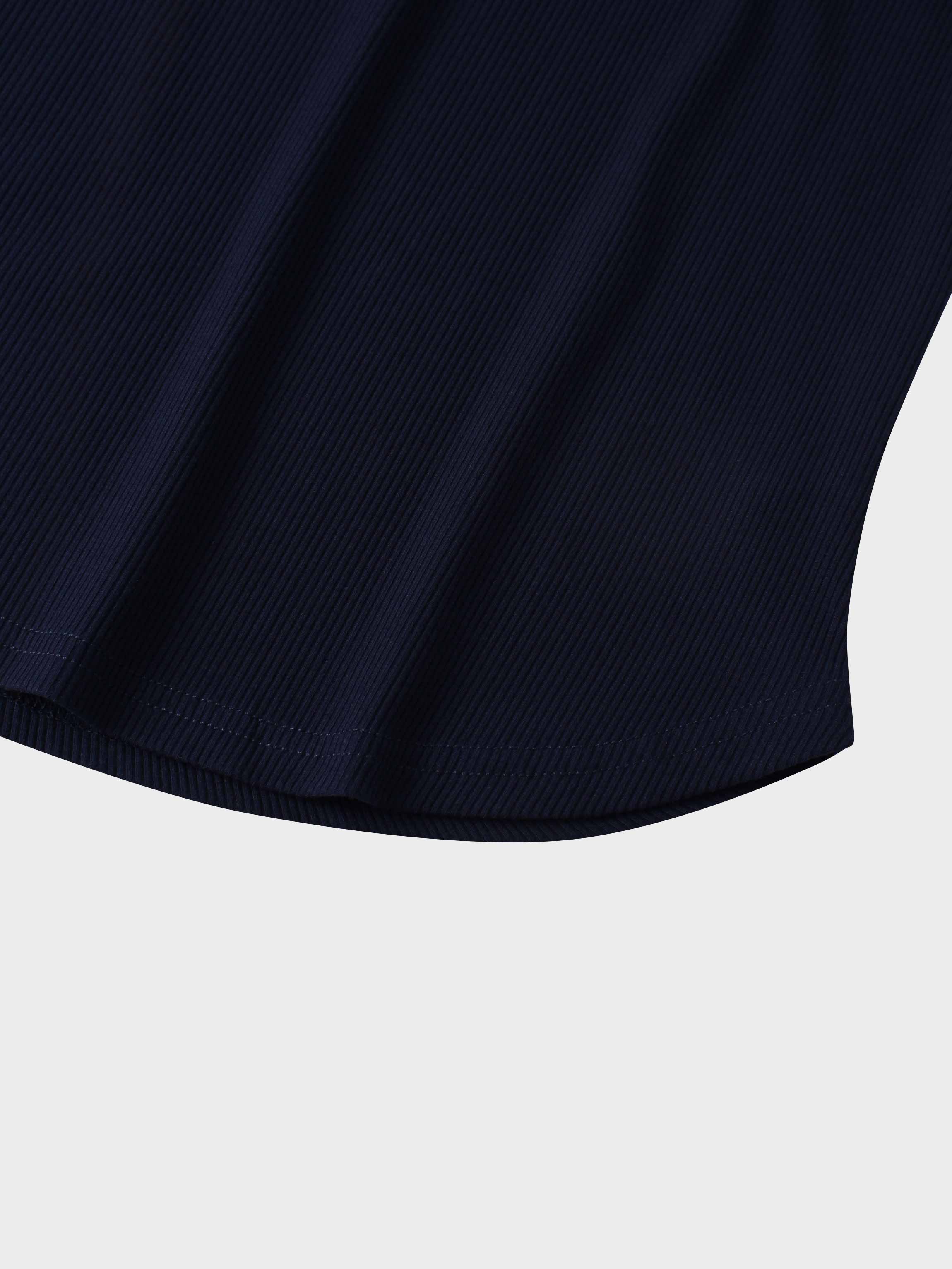Puff Sleeve Ribbed T-Shirt-Navy
