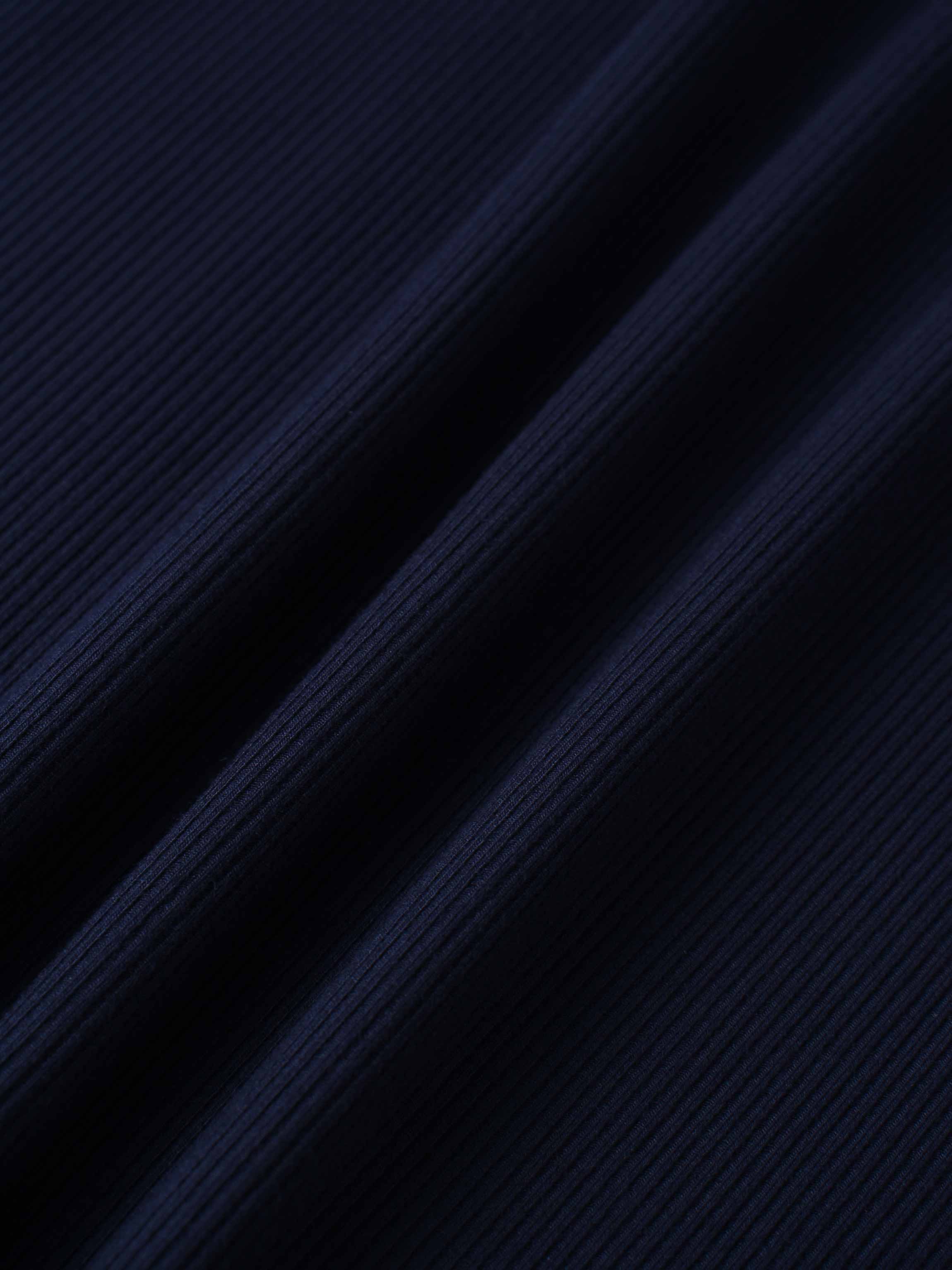 Puff Sleeve Ribbed T-Shirt-Navy