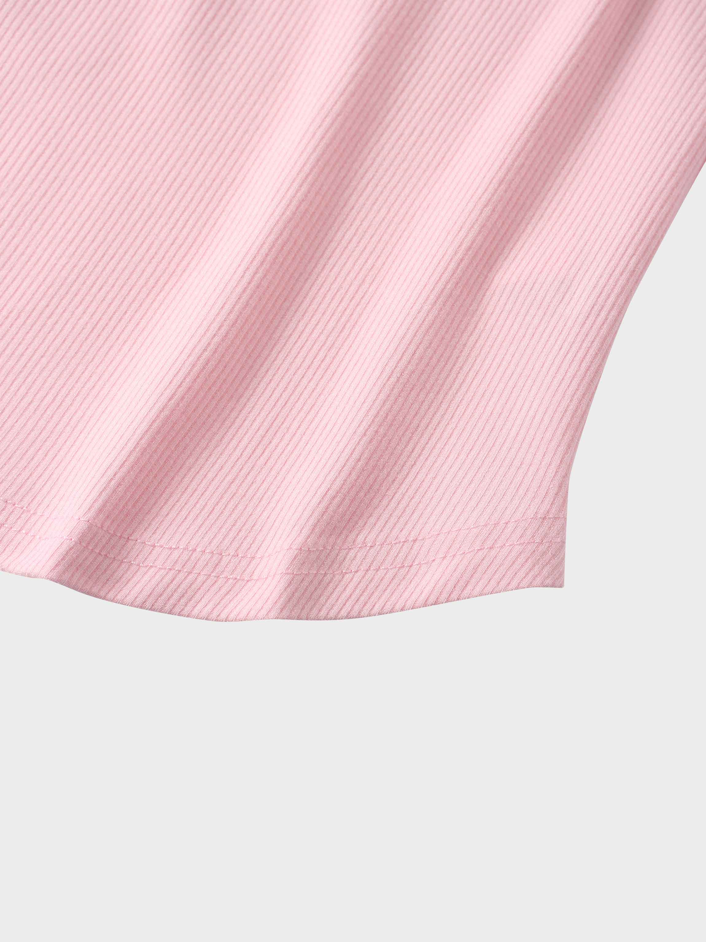 Puff Sleeve Ribbed T-Shirt-Pink