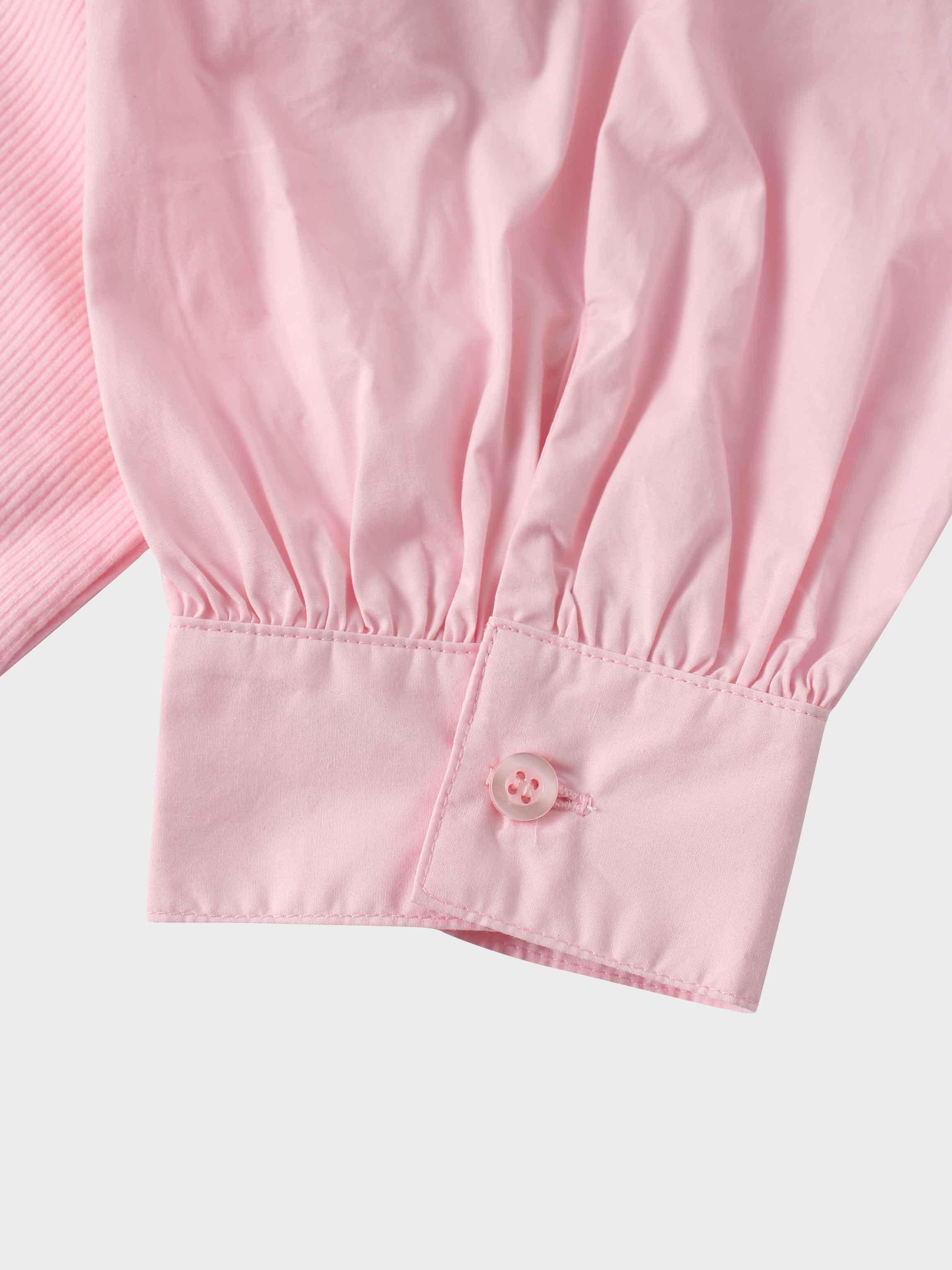 Puff Sleeve Ribbed T-Shirt-Pink