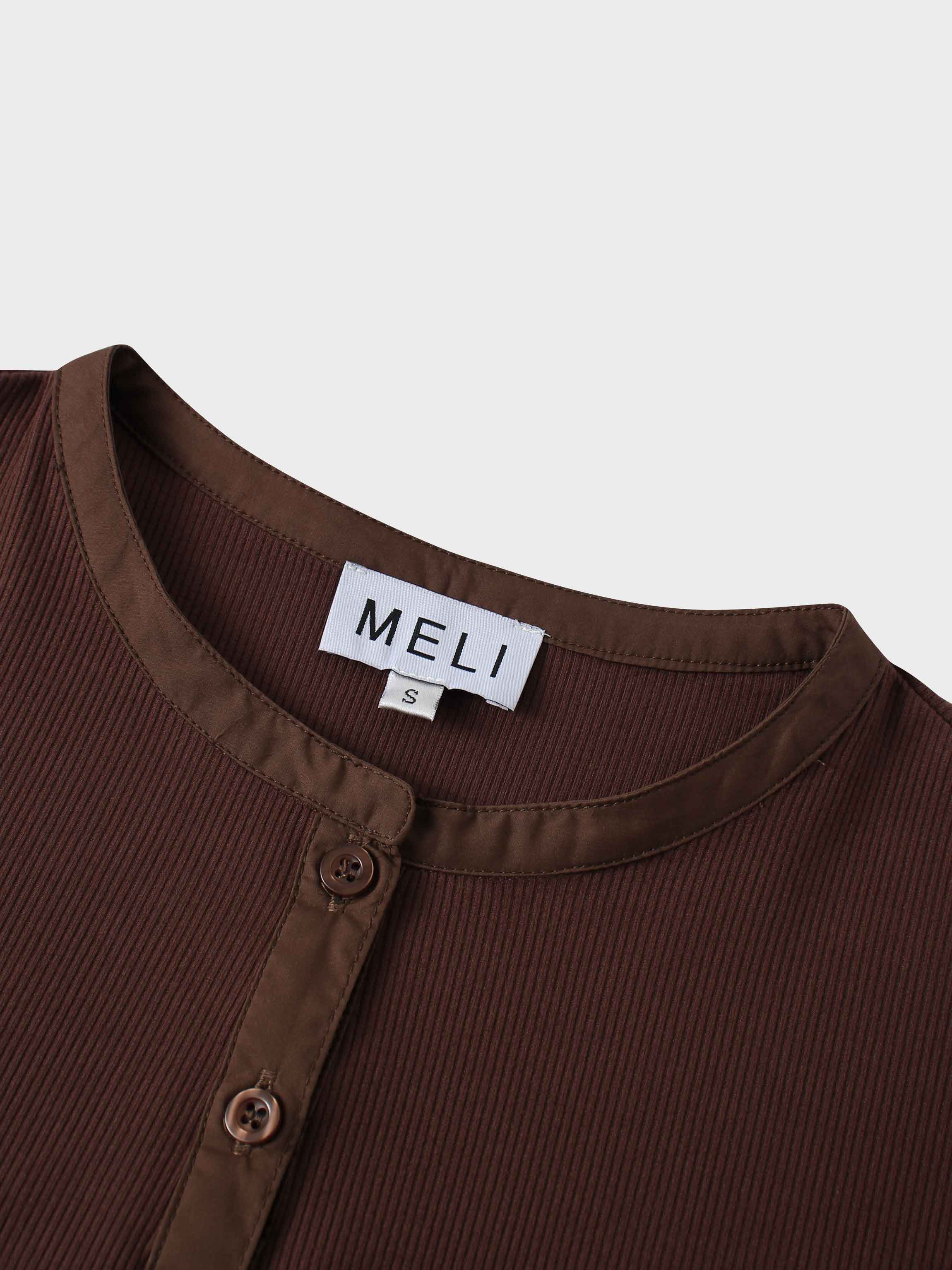 Puff Sleeve Ribbed T-Shirt-Brown