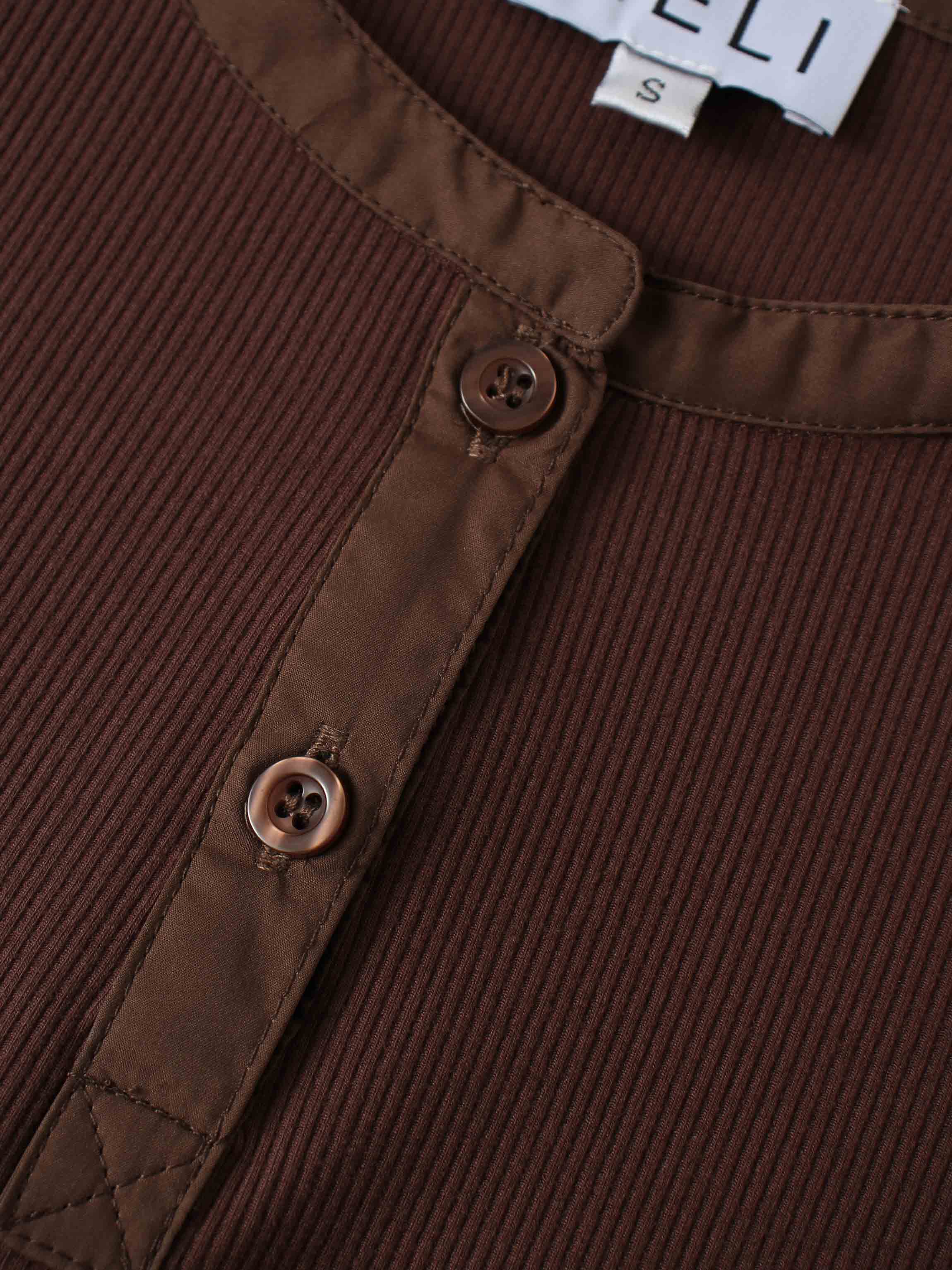 Puff Sleeve Ribbed T-Shirt-Brown