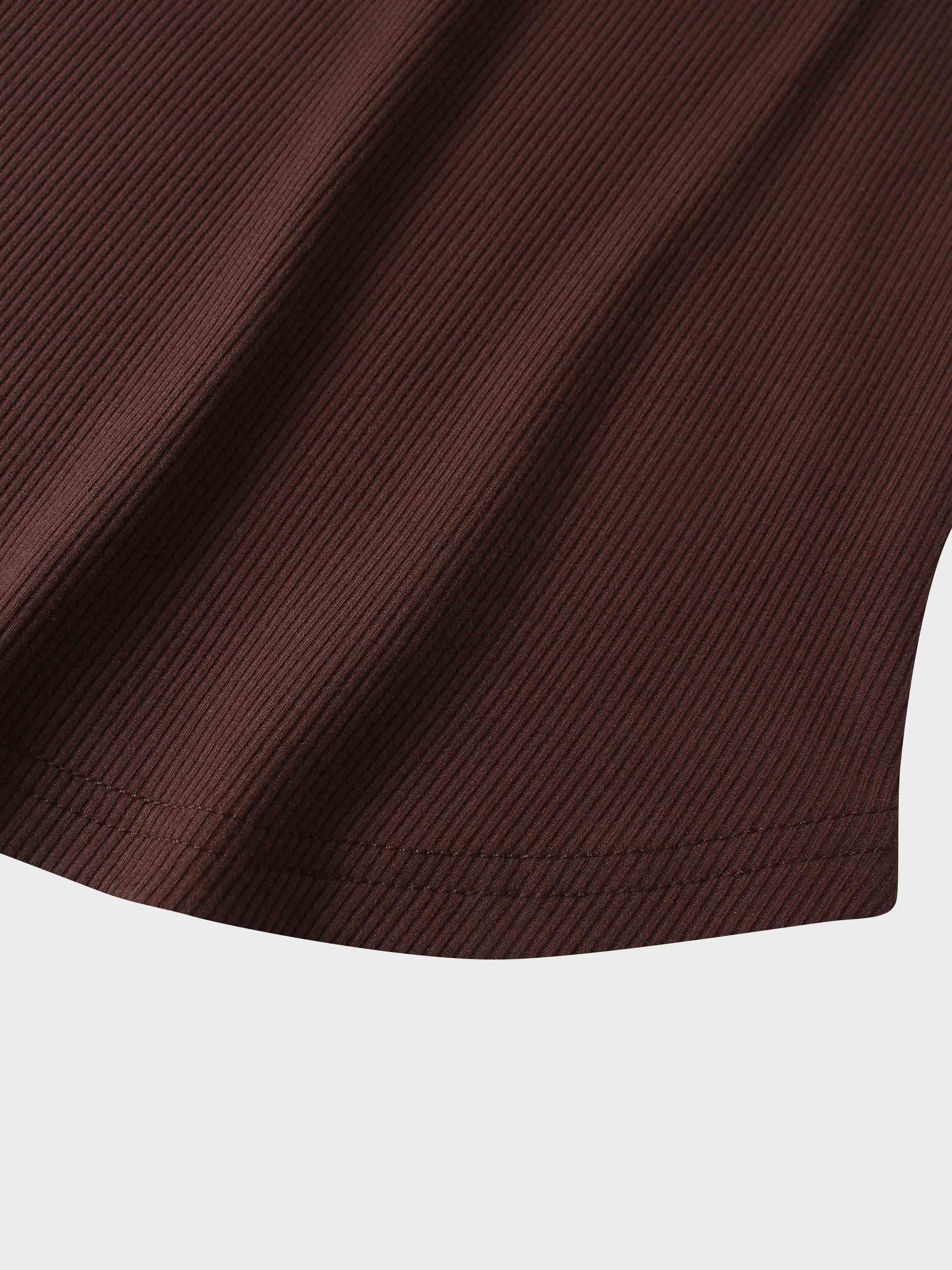 Puff Sleeve Ribbed T-Shirt-Brown
