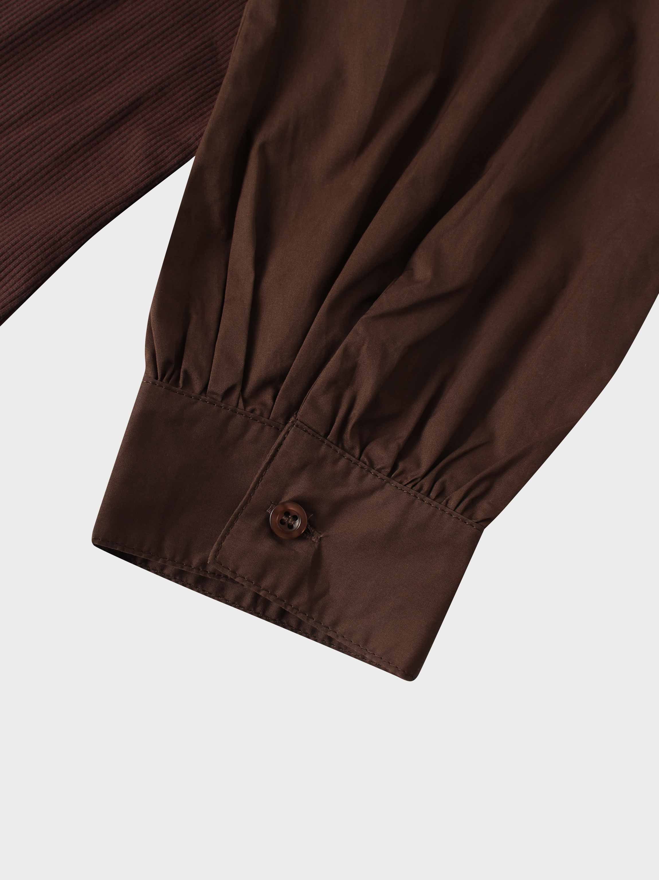 Puff Sleeve Ribbed T-Shirt-Brown