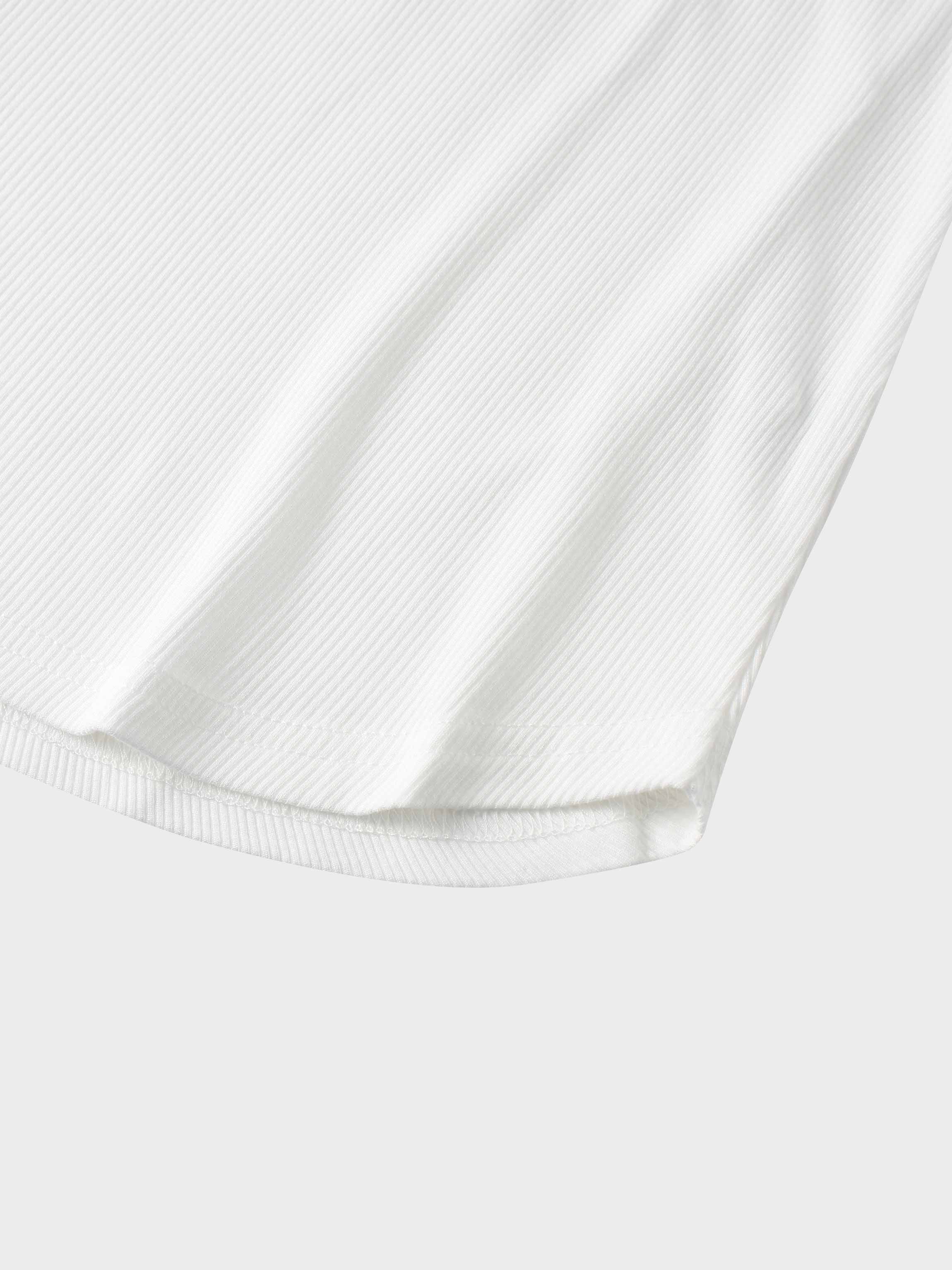 Puff Sleeve Ribbed T-Shirt-White