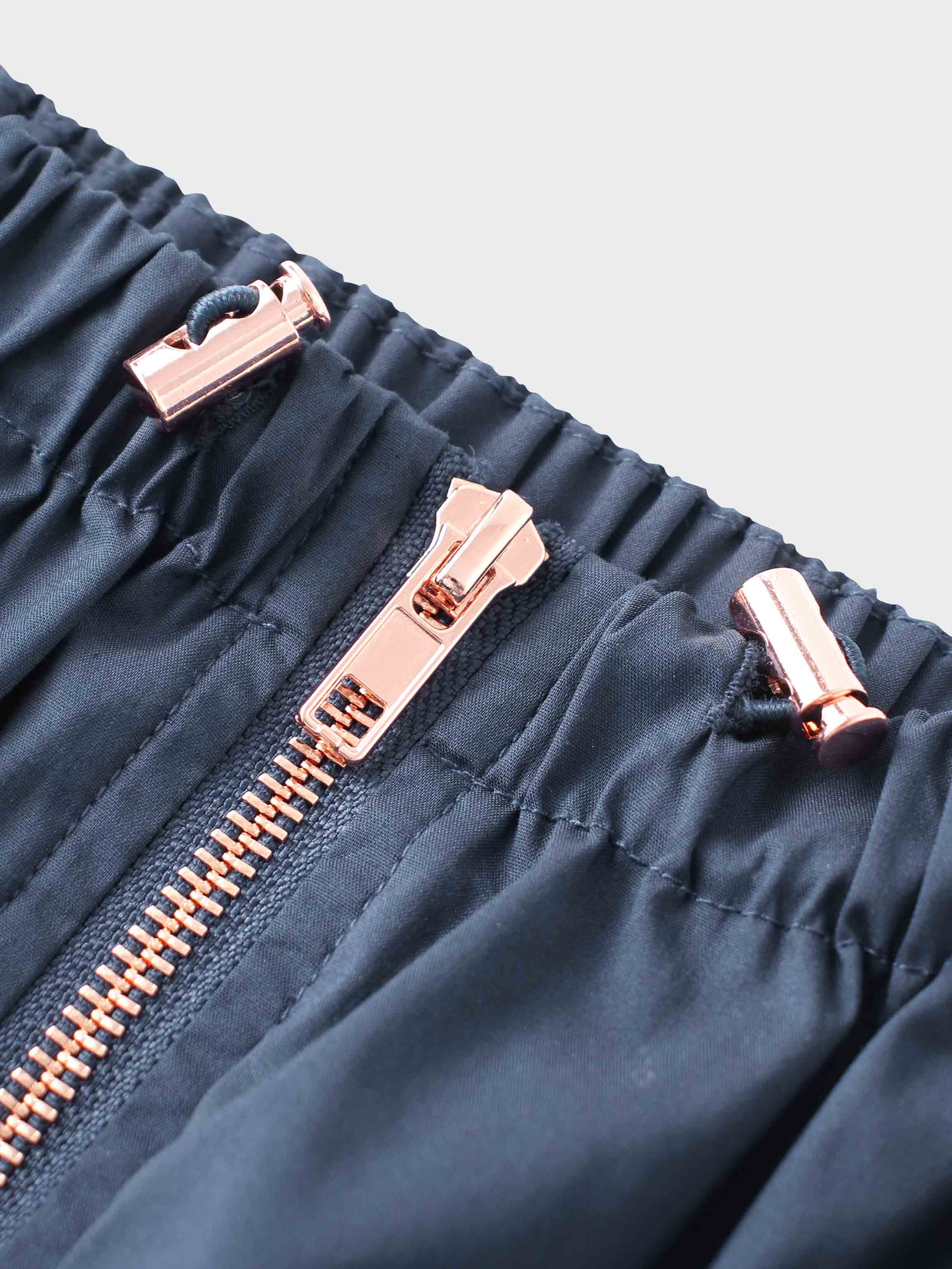 Front Zipper Cotton Circle Skirt-Navy