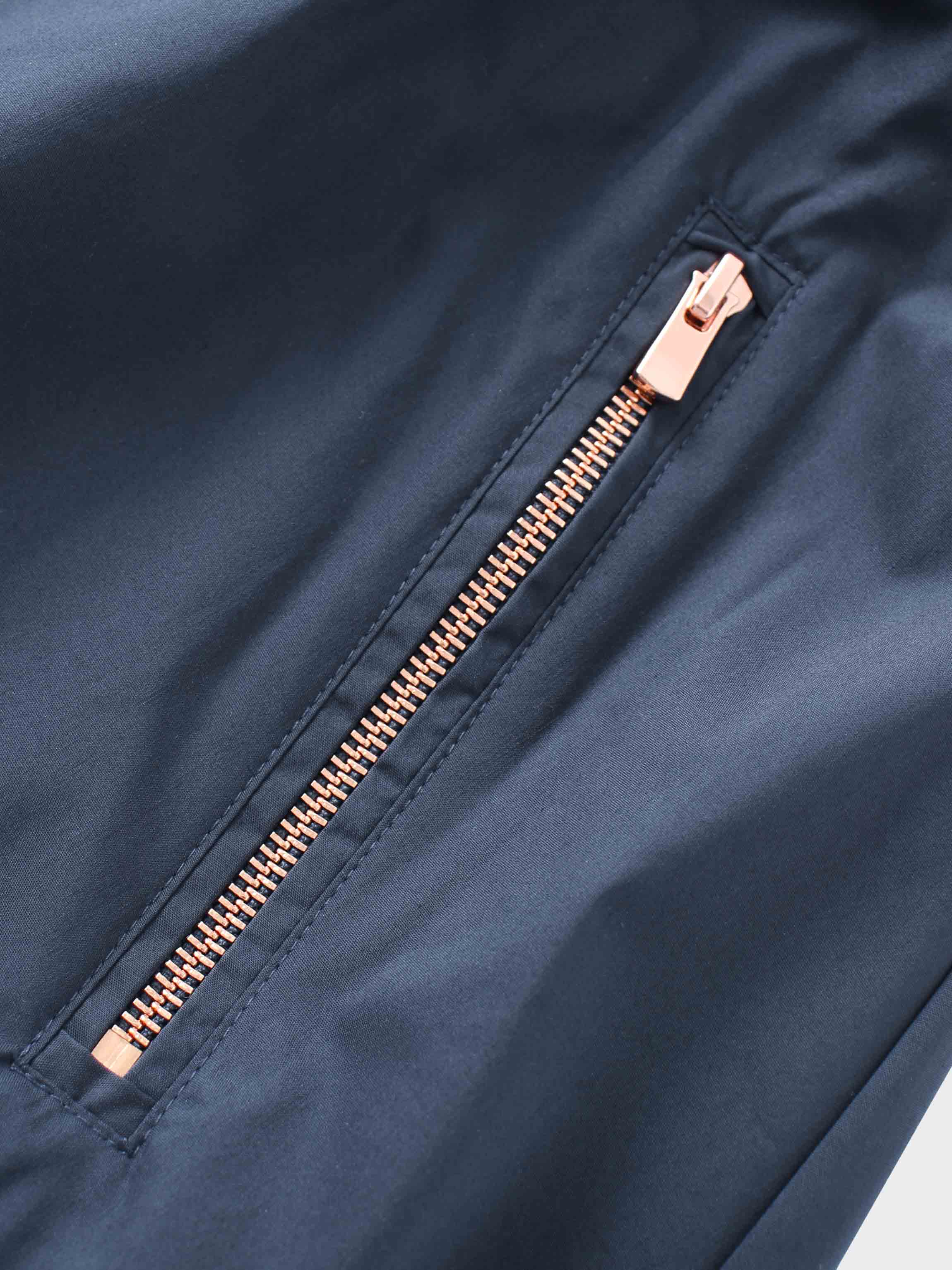 Front Zipper Cotton Circle Skirt-Navy