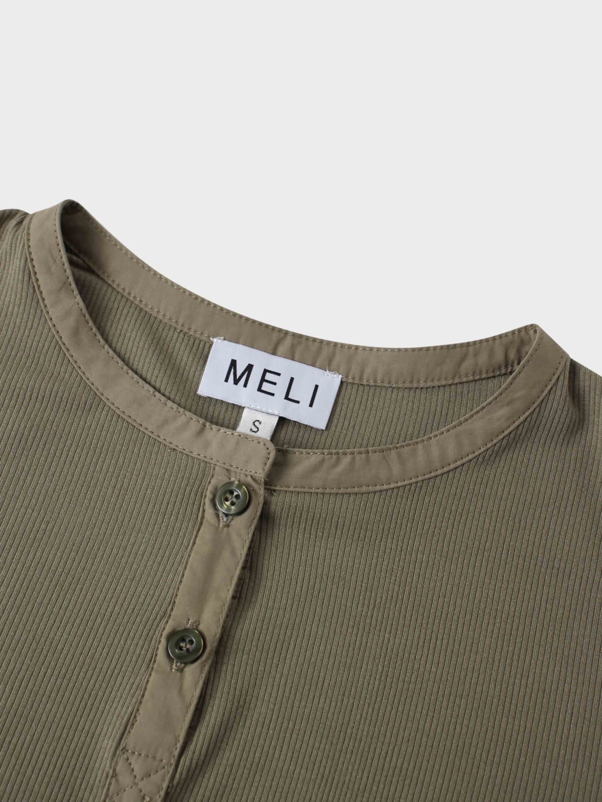 Puff Sleeve Ribbed T-Shirt-Olive
