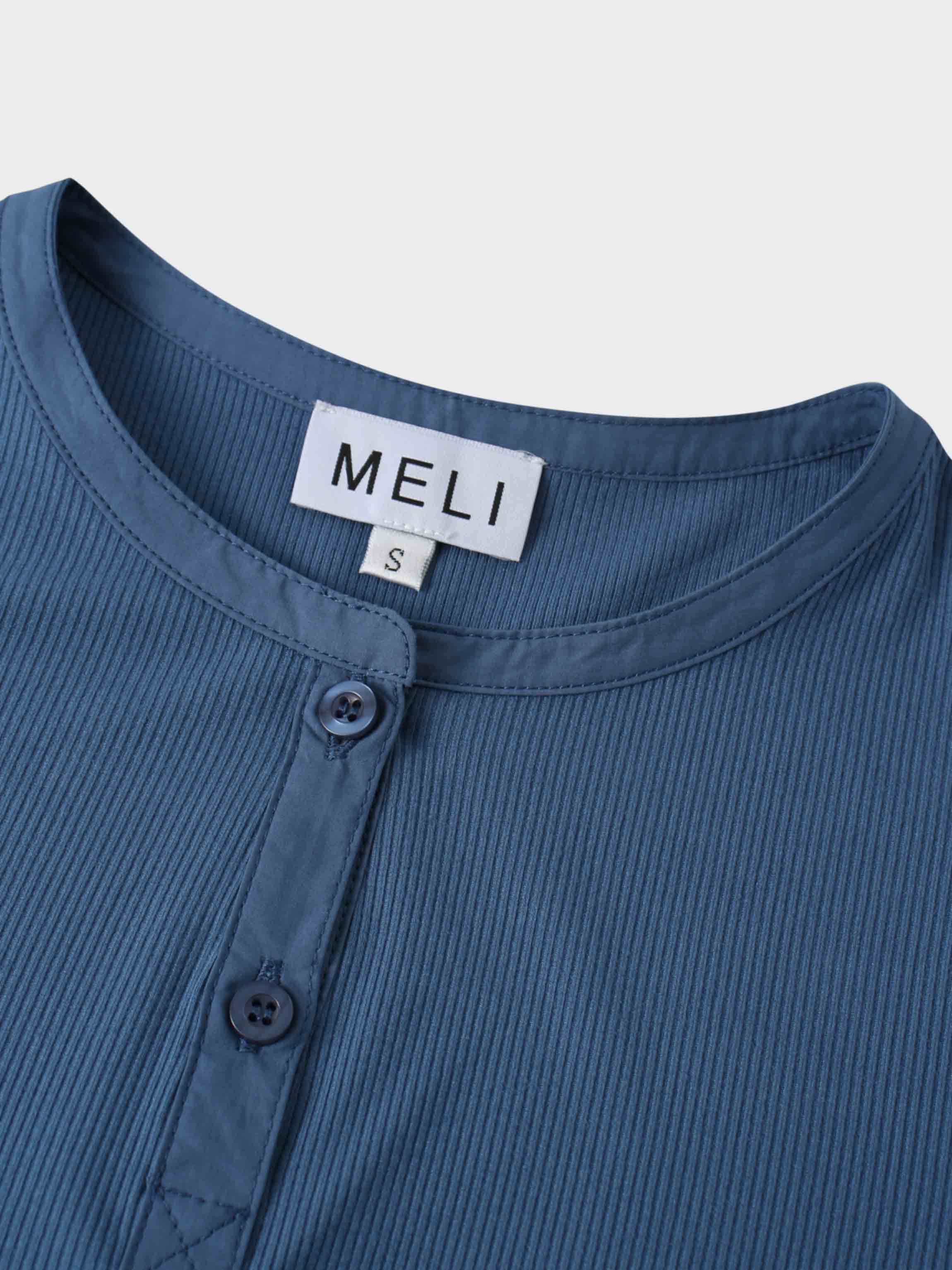 Puff Sleeve Ribbed T-Shirt-Dark Blue