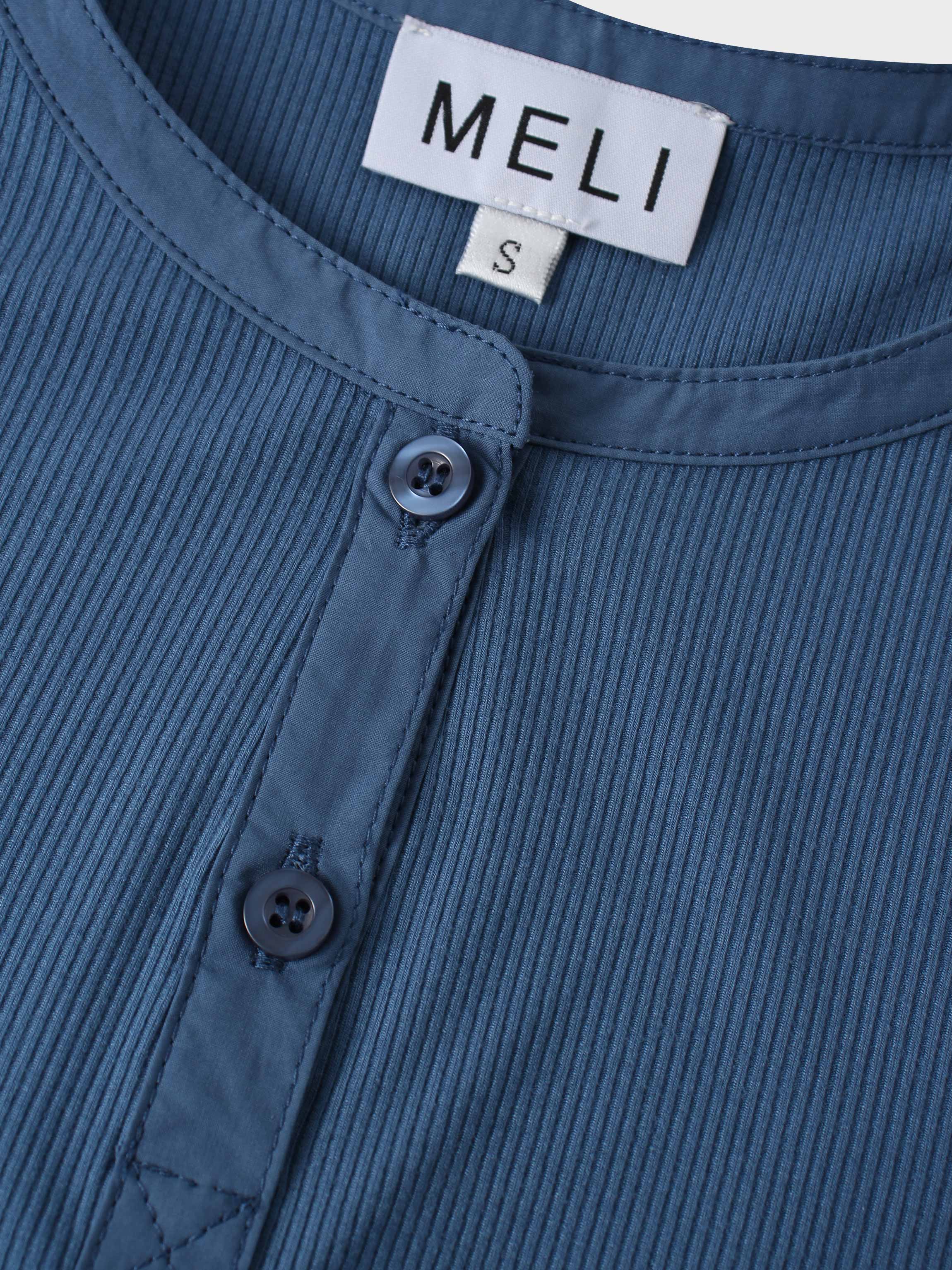 Puff Sleeve Ribbed T-Shirt-Dark Blue