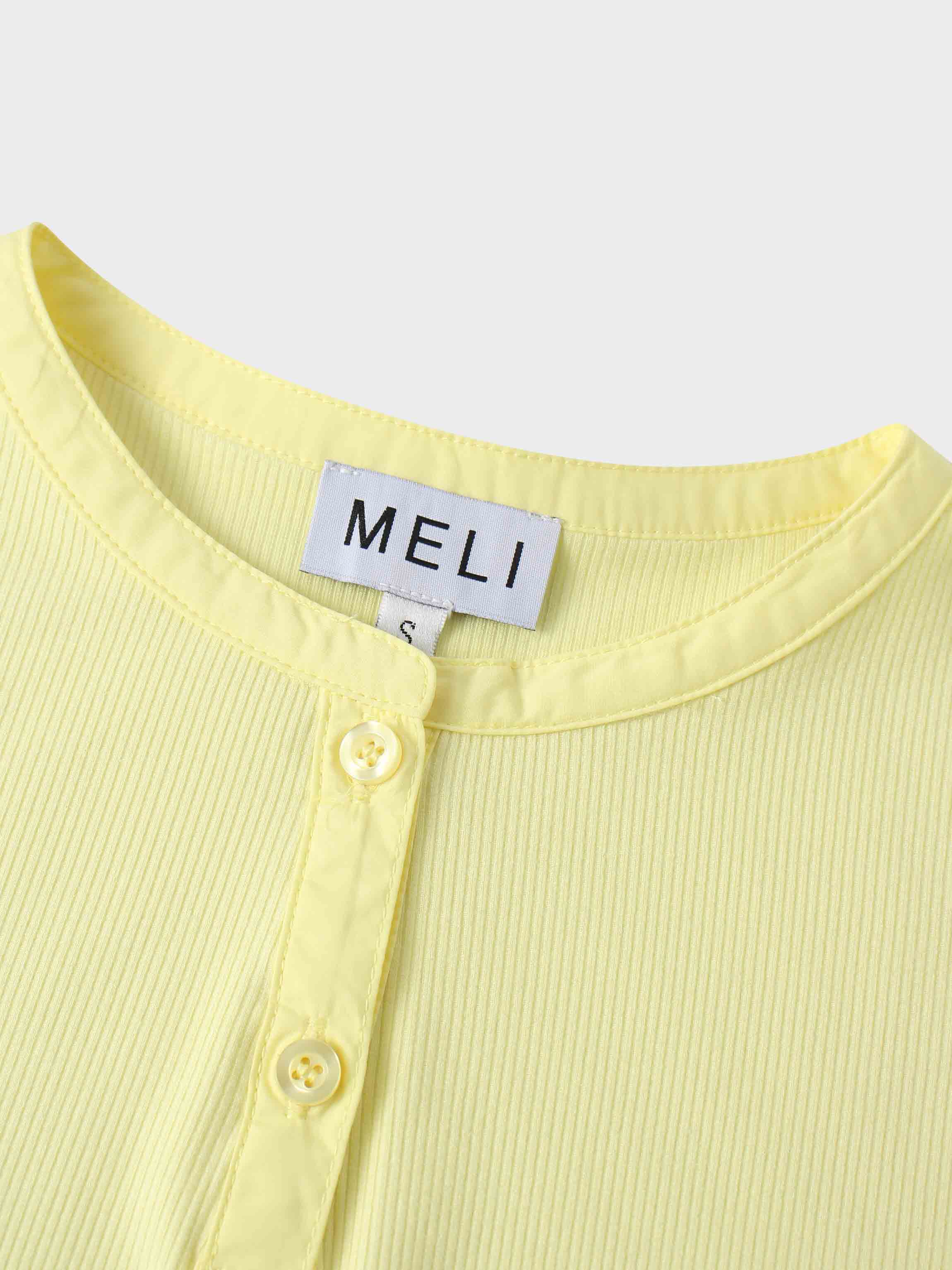 Puff Sleeve Ribbed T-Shirt-Pale Yellow