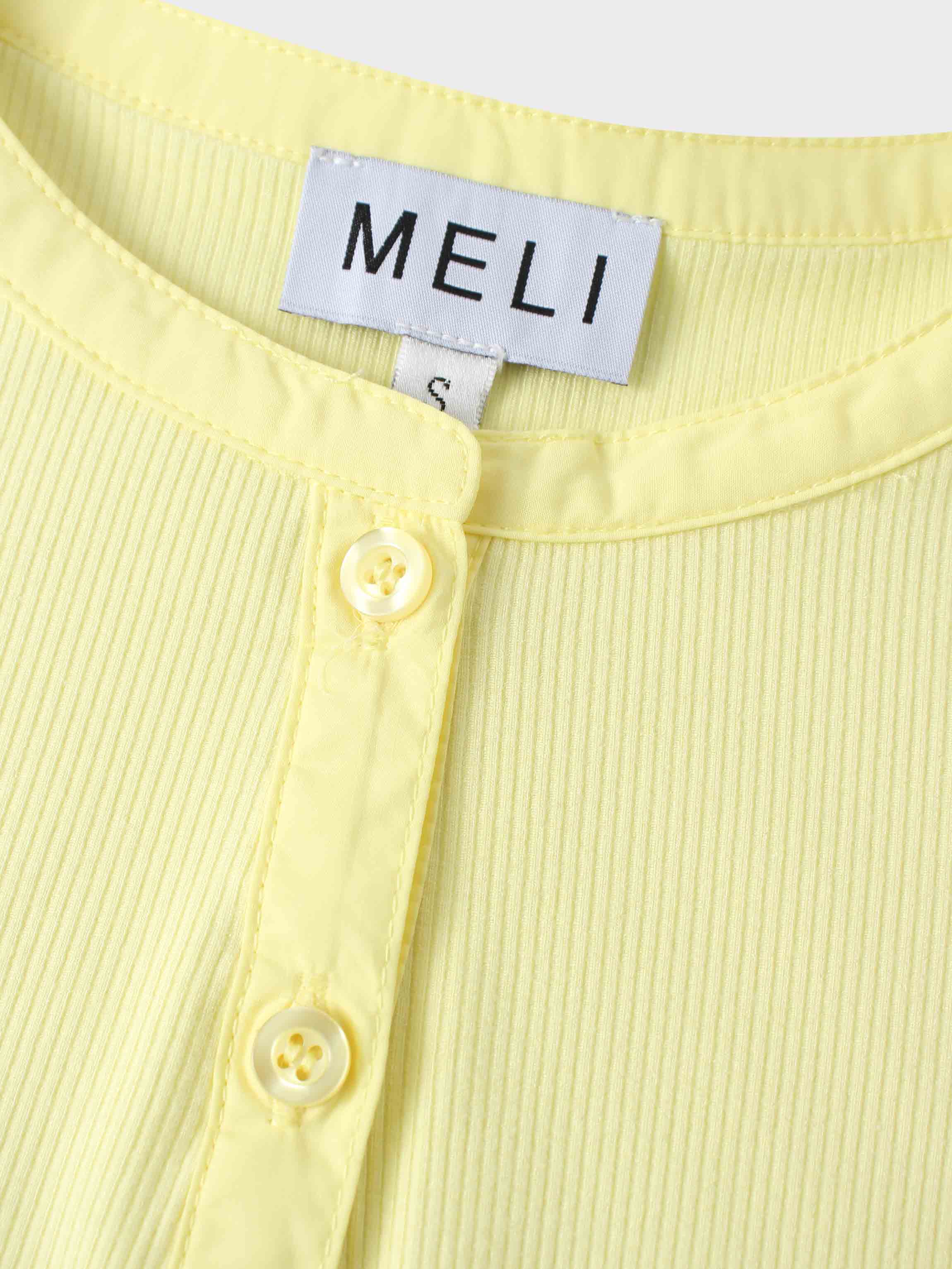 Puff Sleeve Ribbed T-Shirt-Pale Yellow