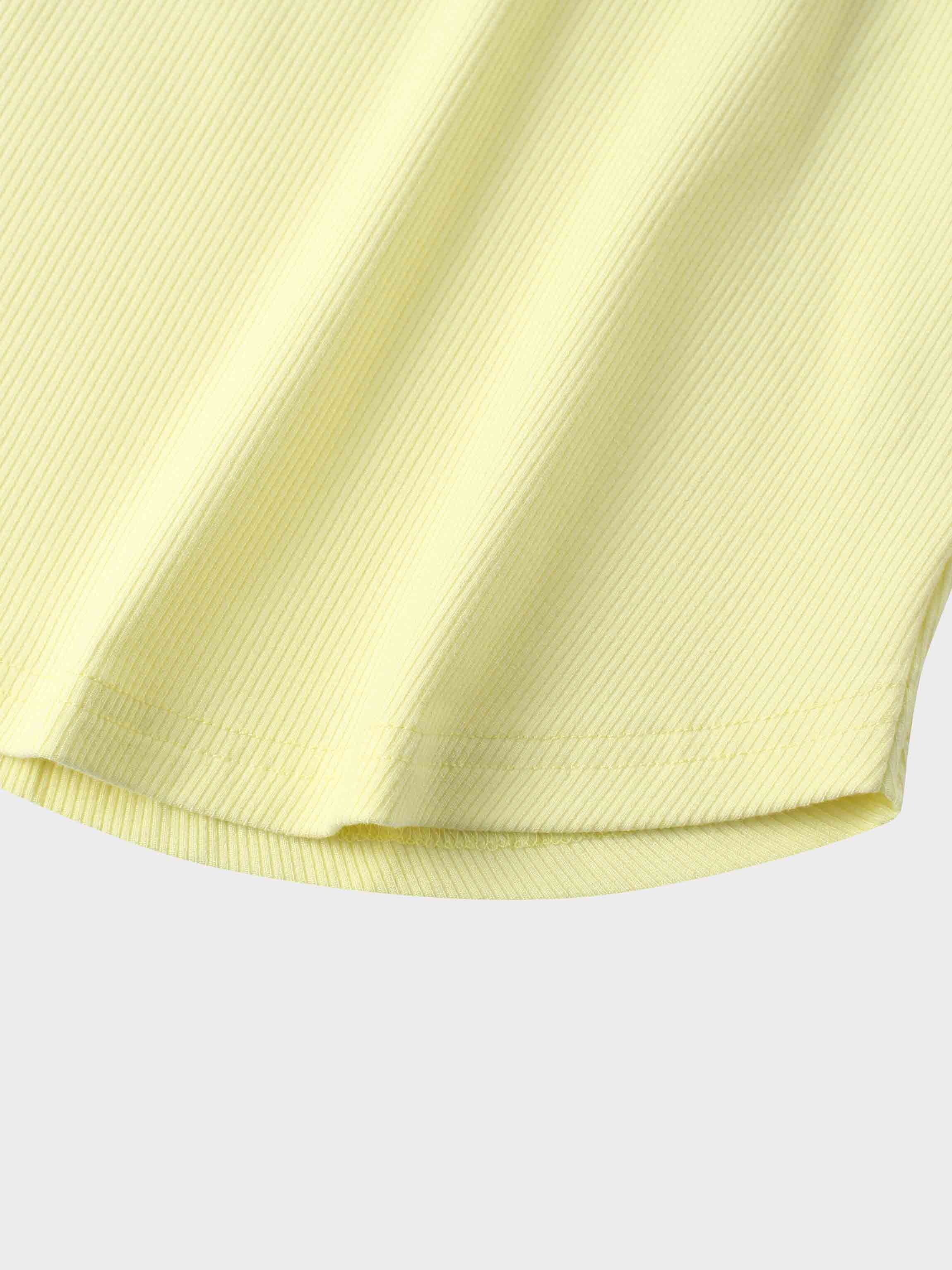 Puff Sleeve Ribbed T-Shirt-Pale Yellow