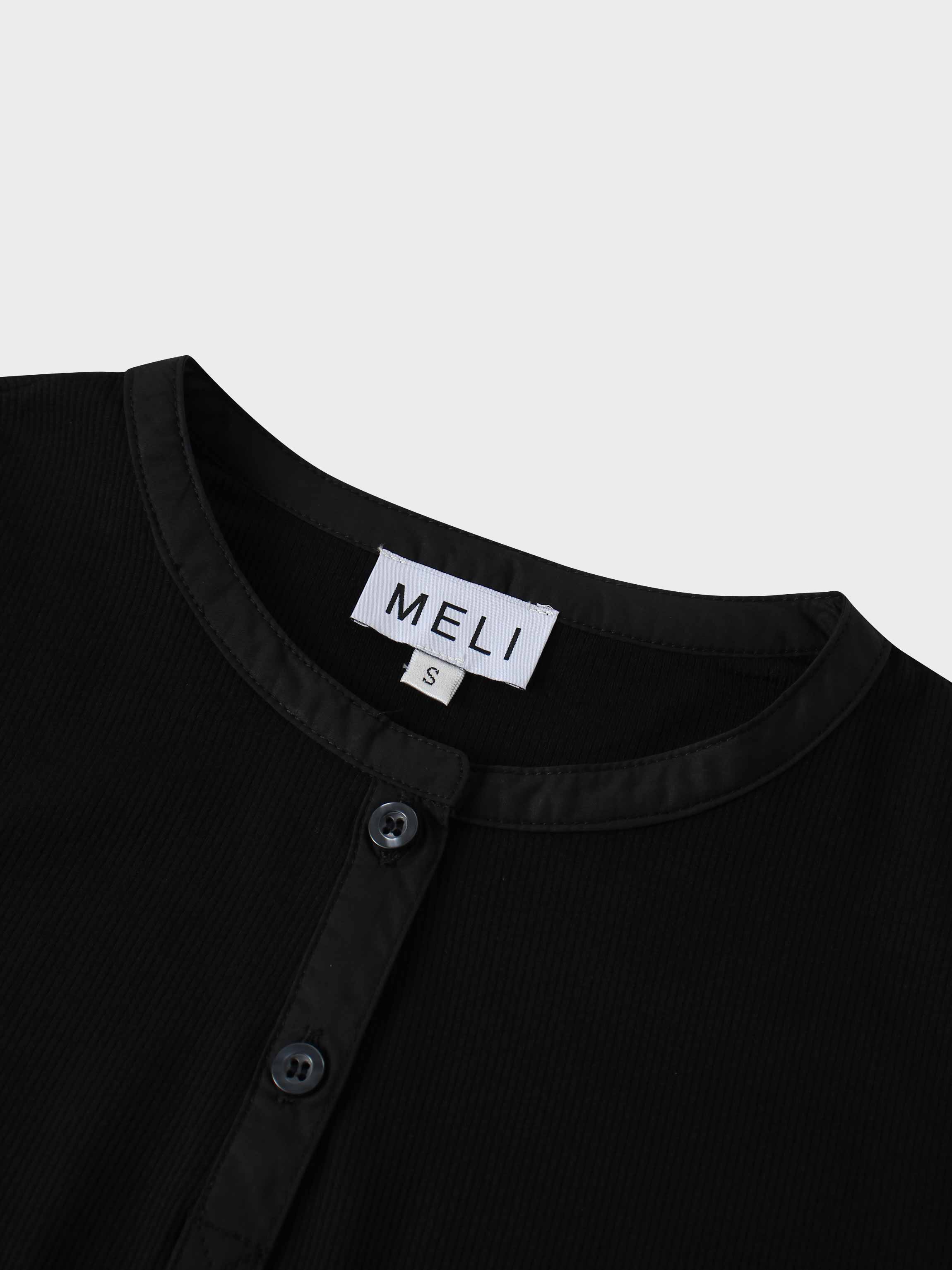 Puff Sleeve Ribbed T-Shirt-Black