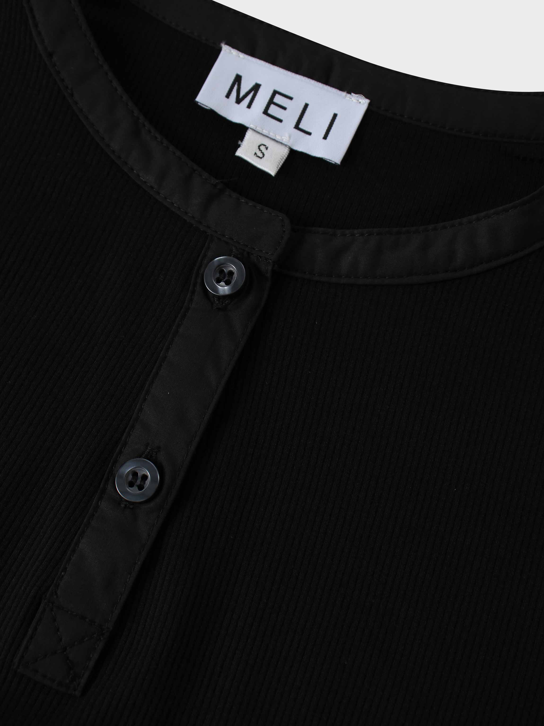 Puff Sleeve Ribbed T-Shirt-Black