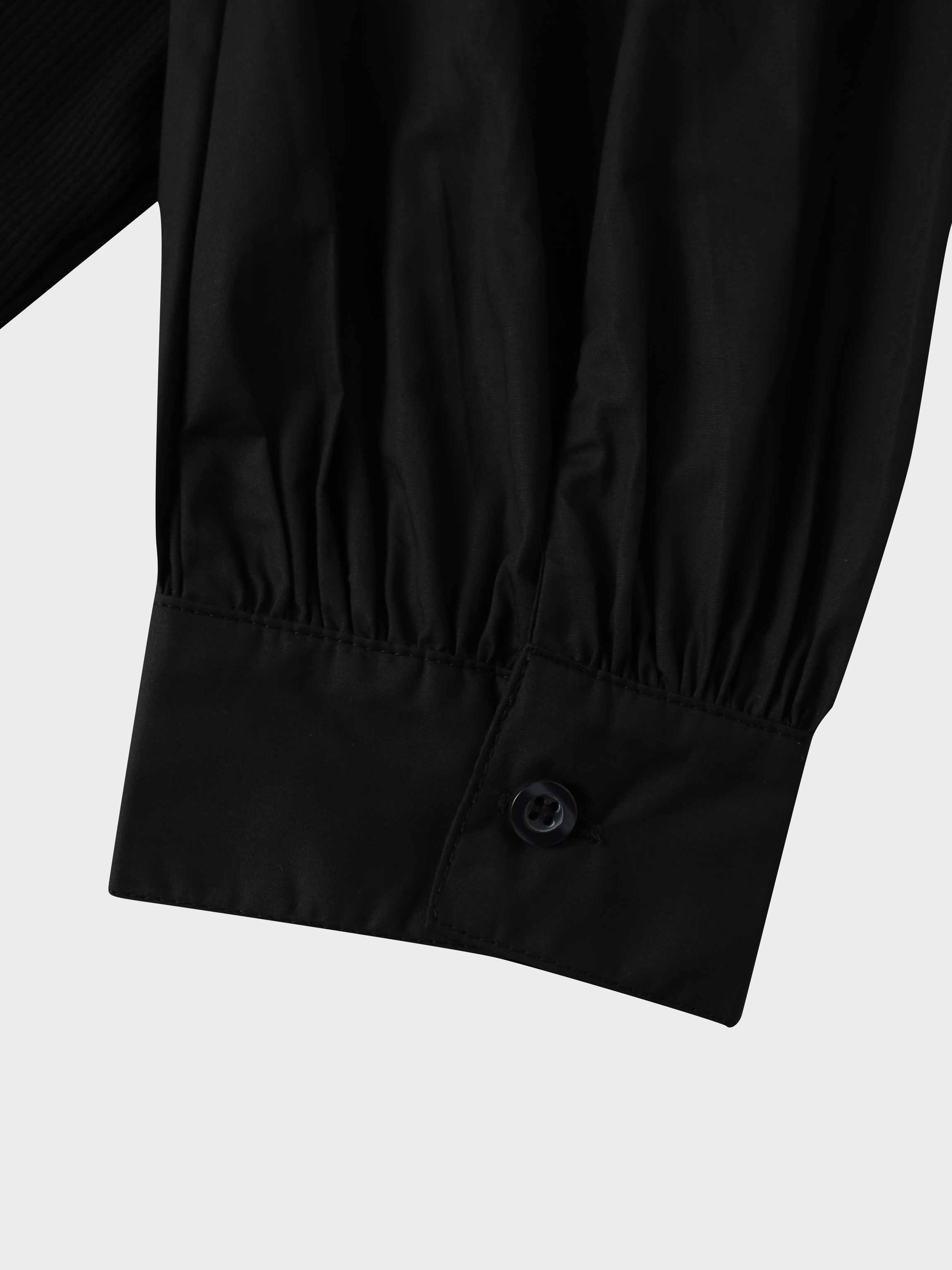 Puff Sleeve Ribbed T-Shirt-Black