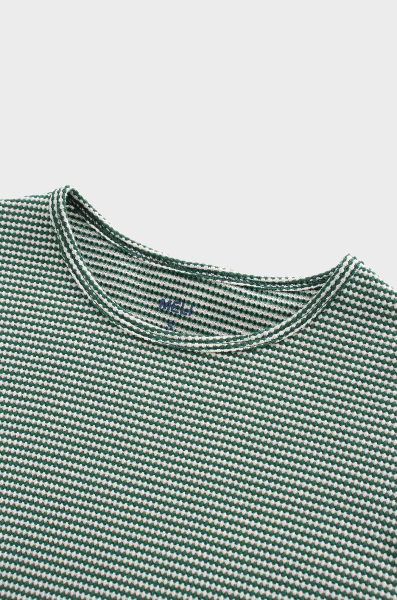Waffle Striped Crew Tee-Green/White