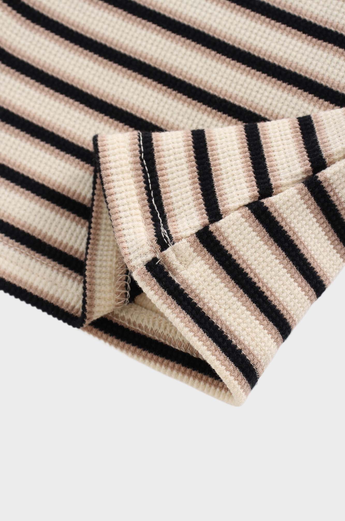 Waffle Striped Crew Tee-Tan/Black/Cream