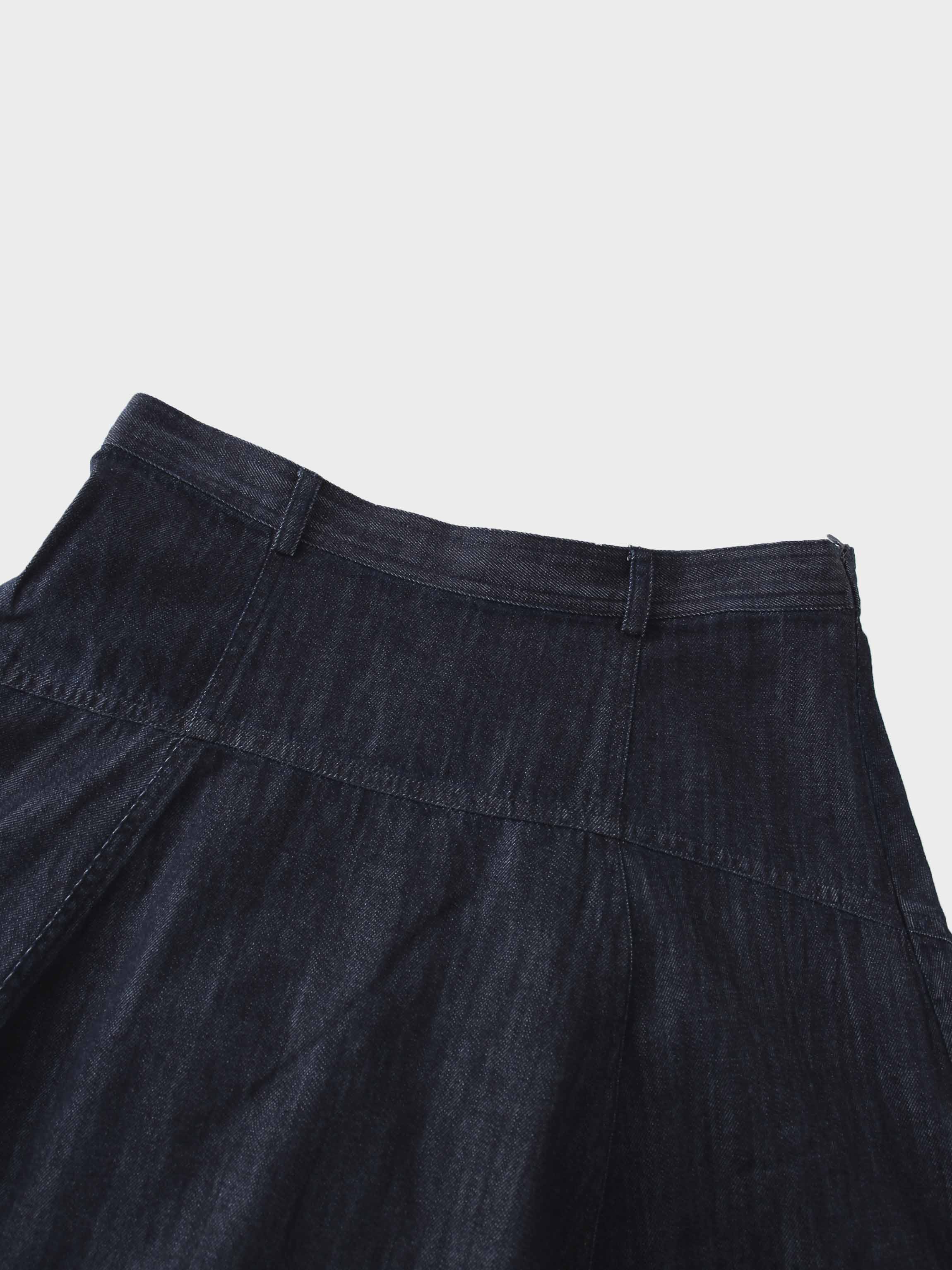 Denim Yoke Circle Skirt-Dark Blue