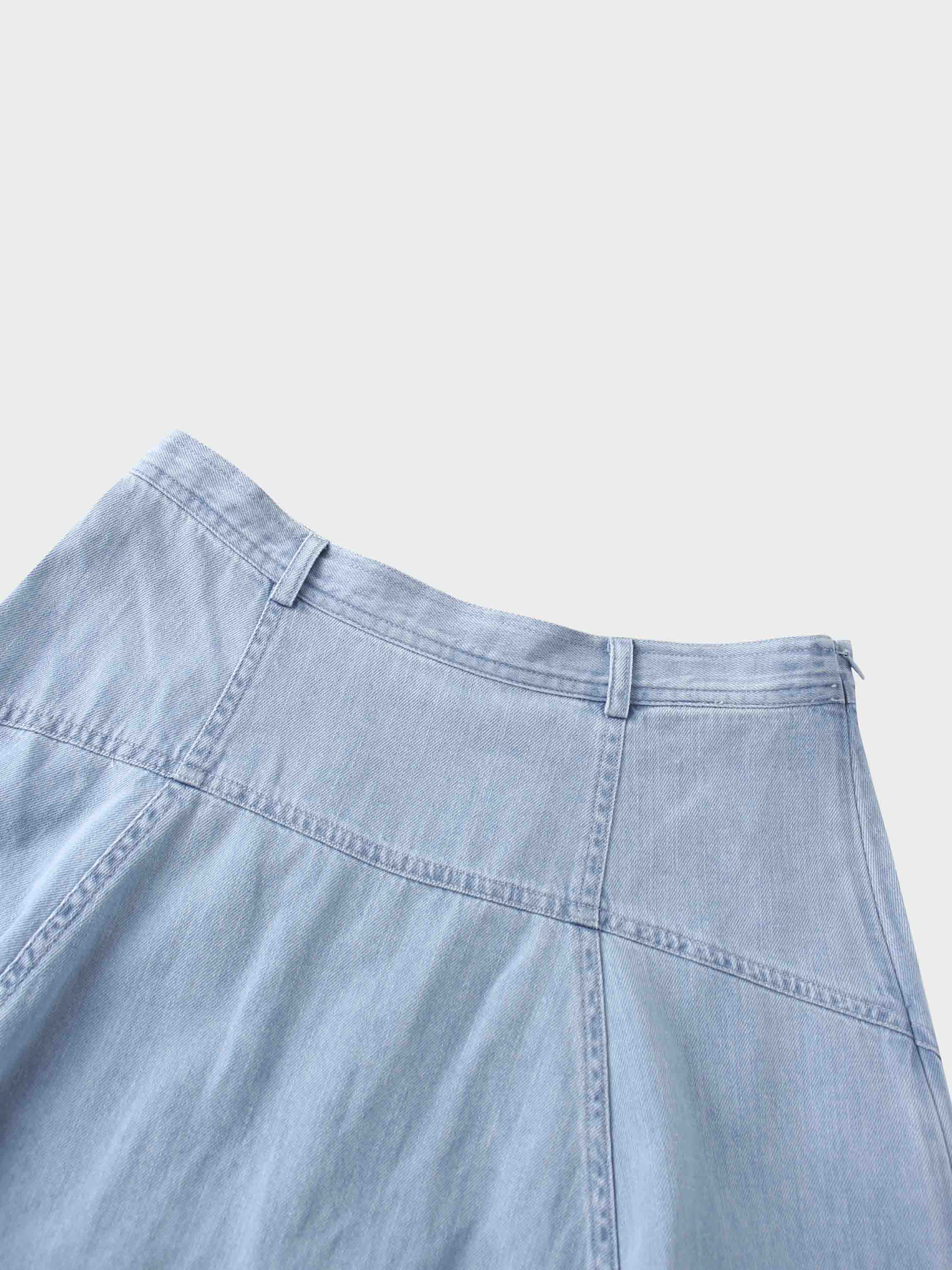 Denim Yoke Circle Skirt-Light Blue