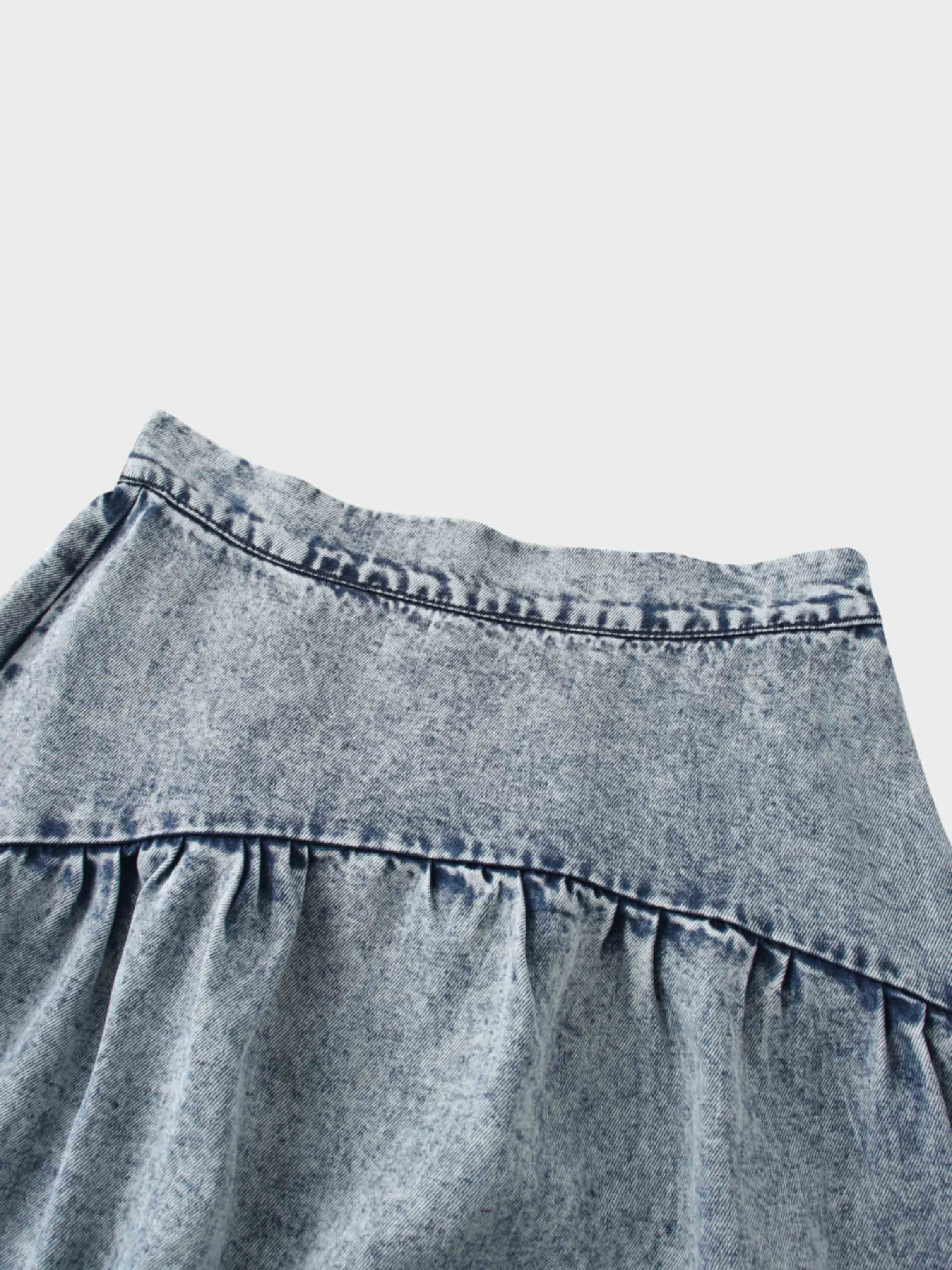Curved Yoke Washed Denim Skirt 37"-Washed Blue