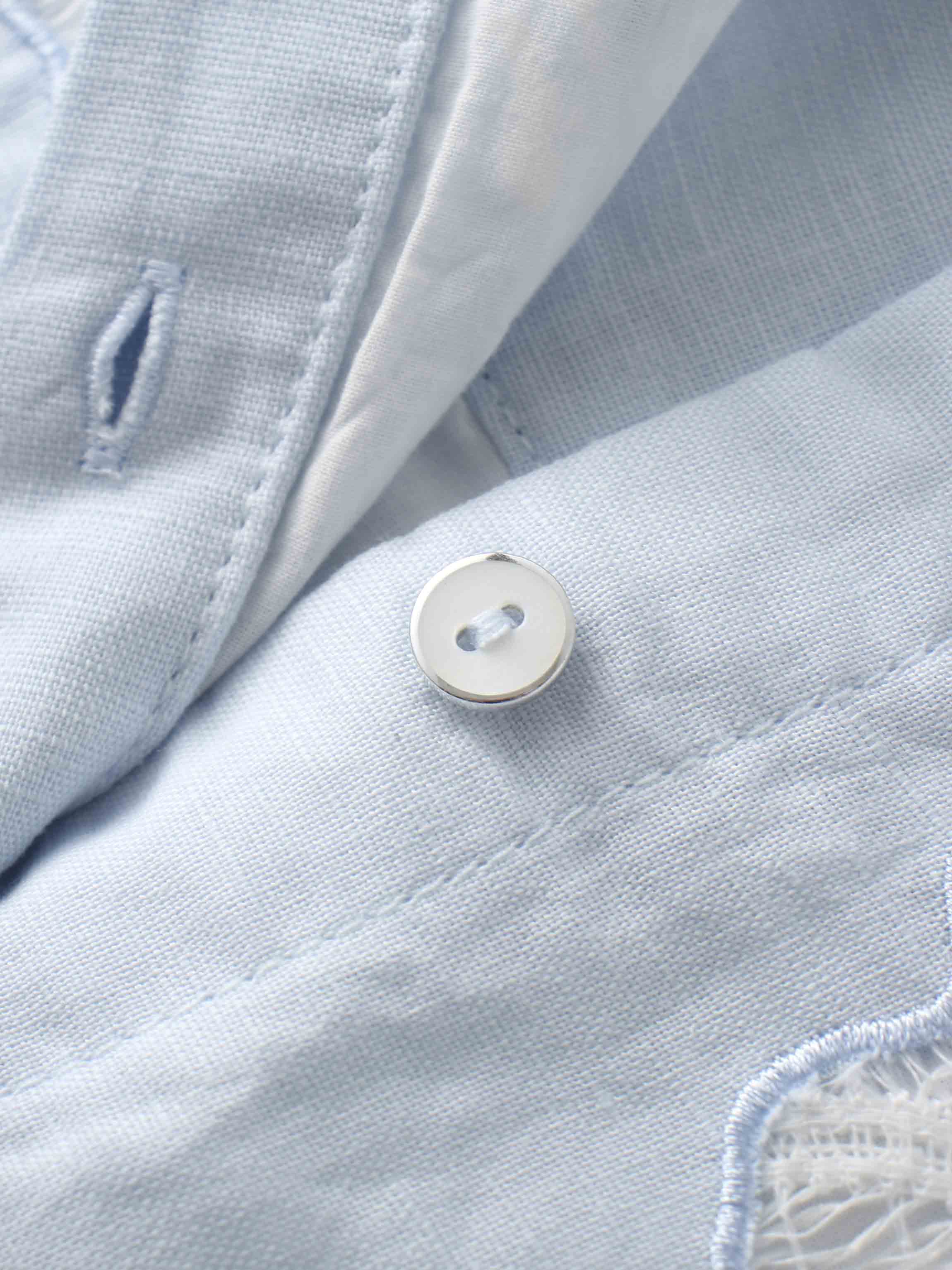 Lace Cutout Cotton Crossover Top-Light Blue