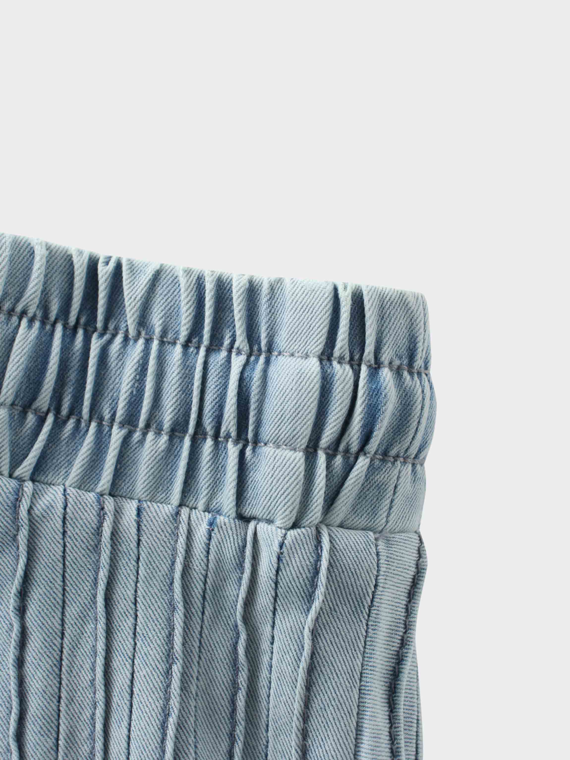 Stitched Micro Pleat Denim Skirt-Light Blue