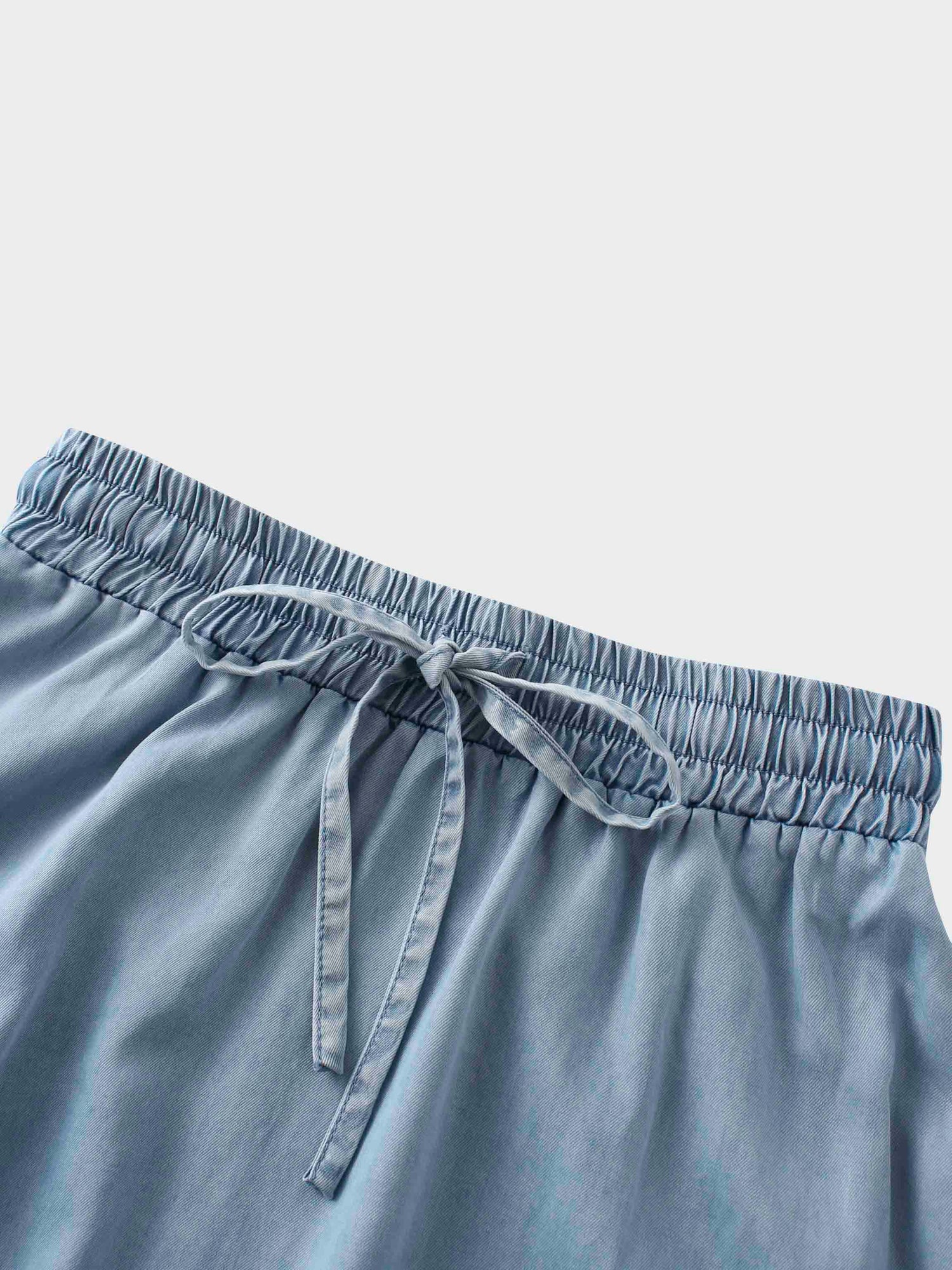 Drawstring Circle Skirt-Light Blue Denim